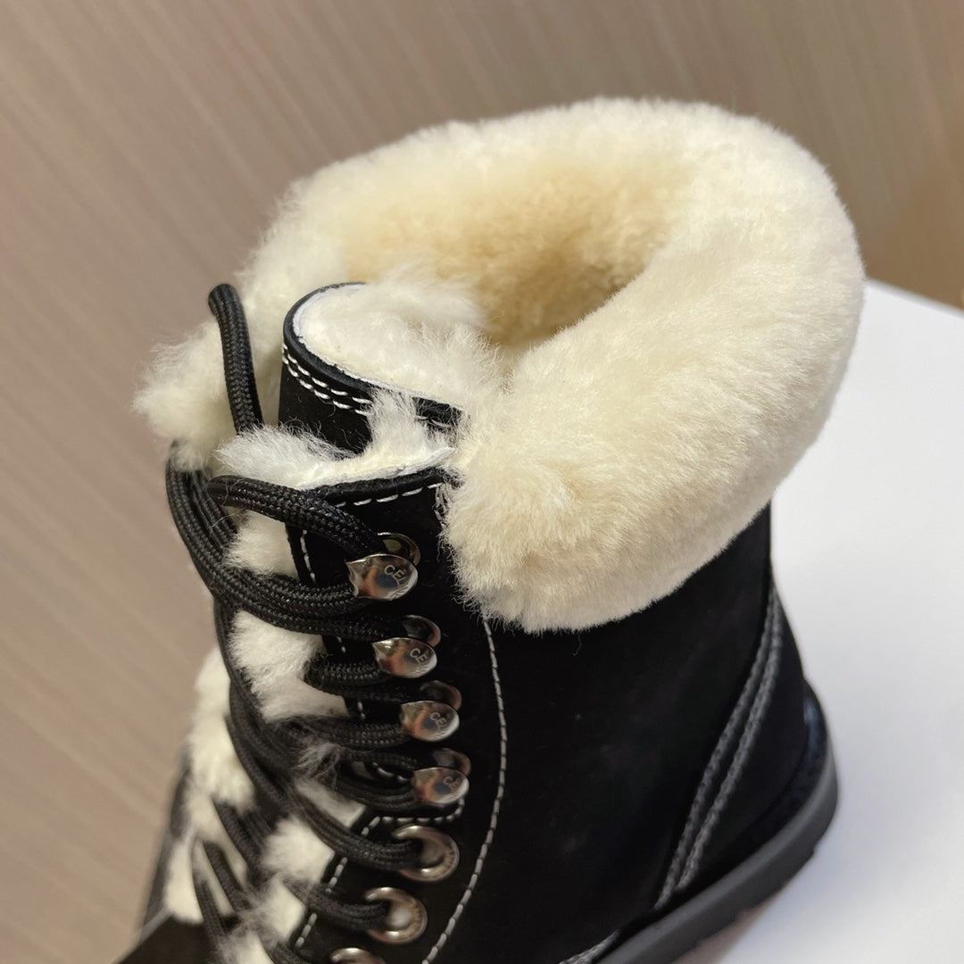 KURT LACE-UP MID BOOT IN BLACK SUEDE AND SHEARLING