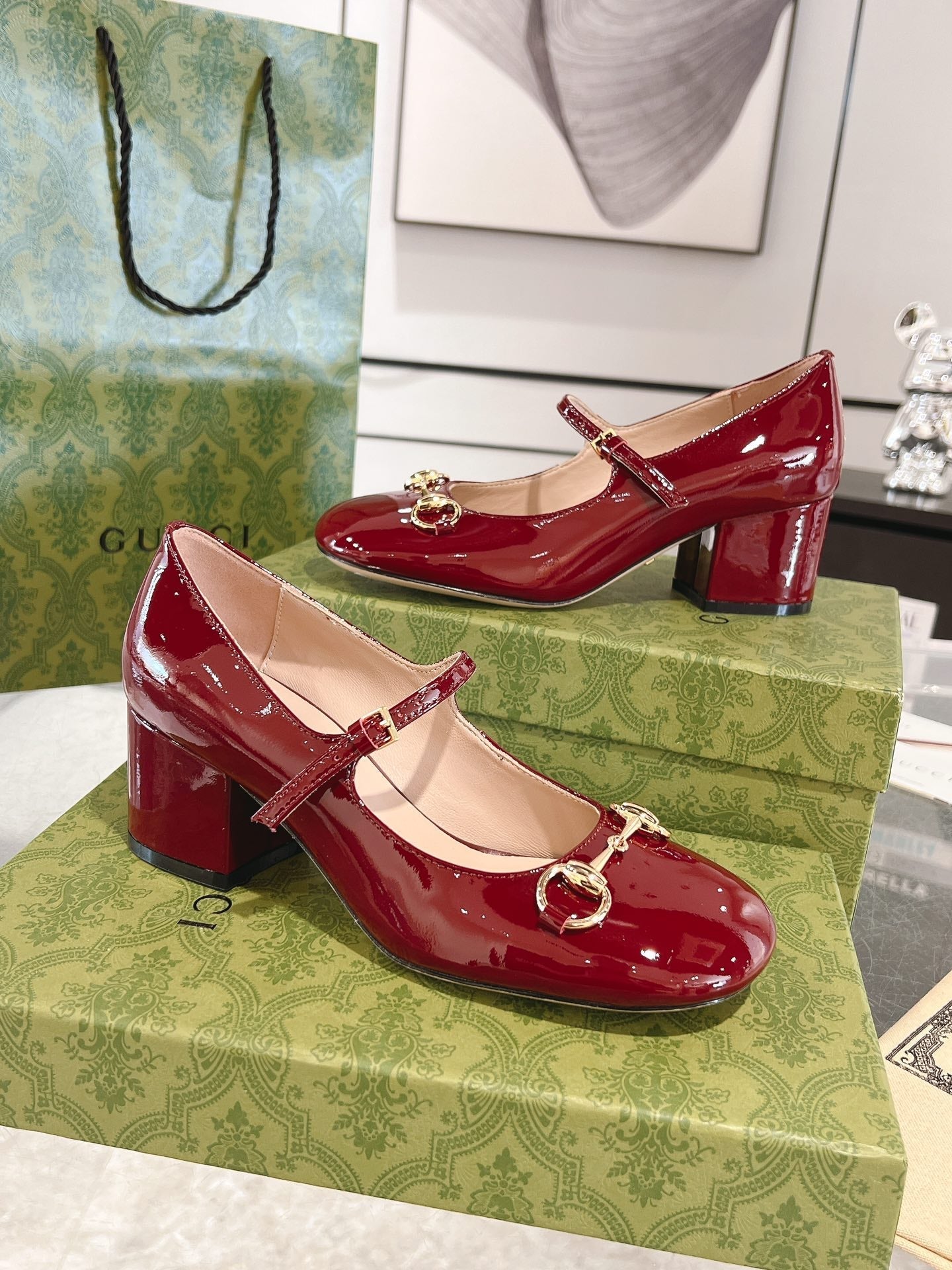 HORSEBIT MARY JANE HEEL IN CRIMSON RED CALFSKIN