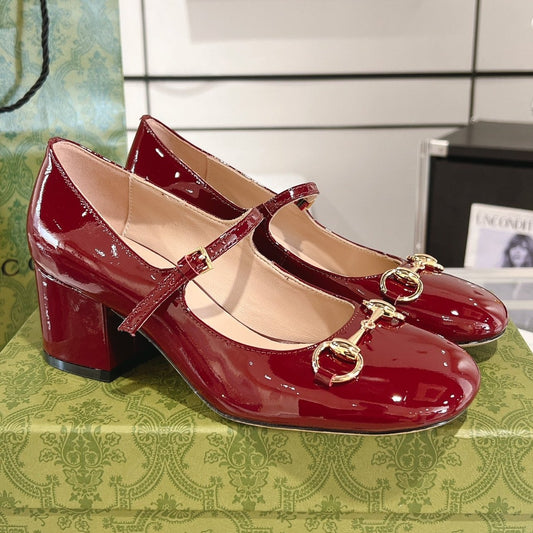 HORSEBIT MARY JANE HEEL IN CRIMSON RED CALFSKIN