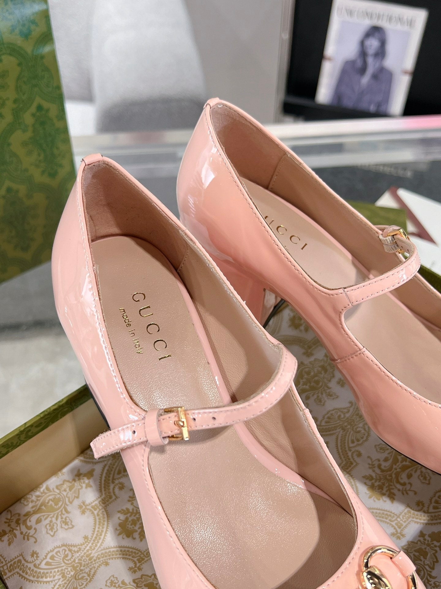 HORSEBIT MARY JANE HEEL IN LIGHT PINK CALFSKIN