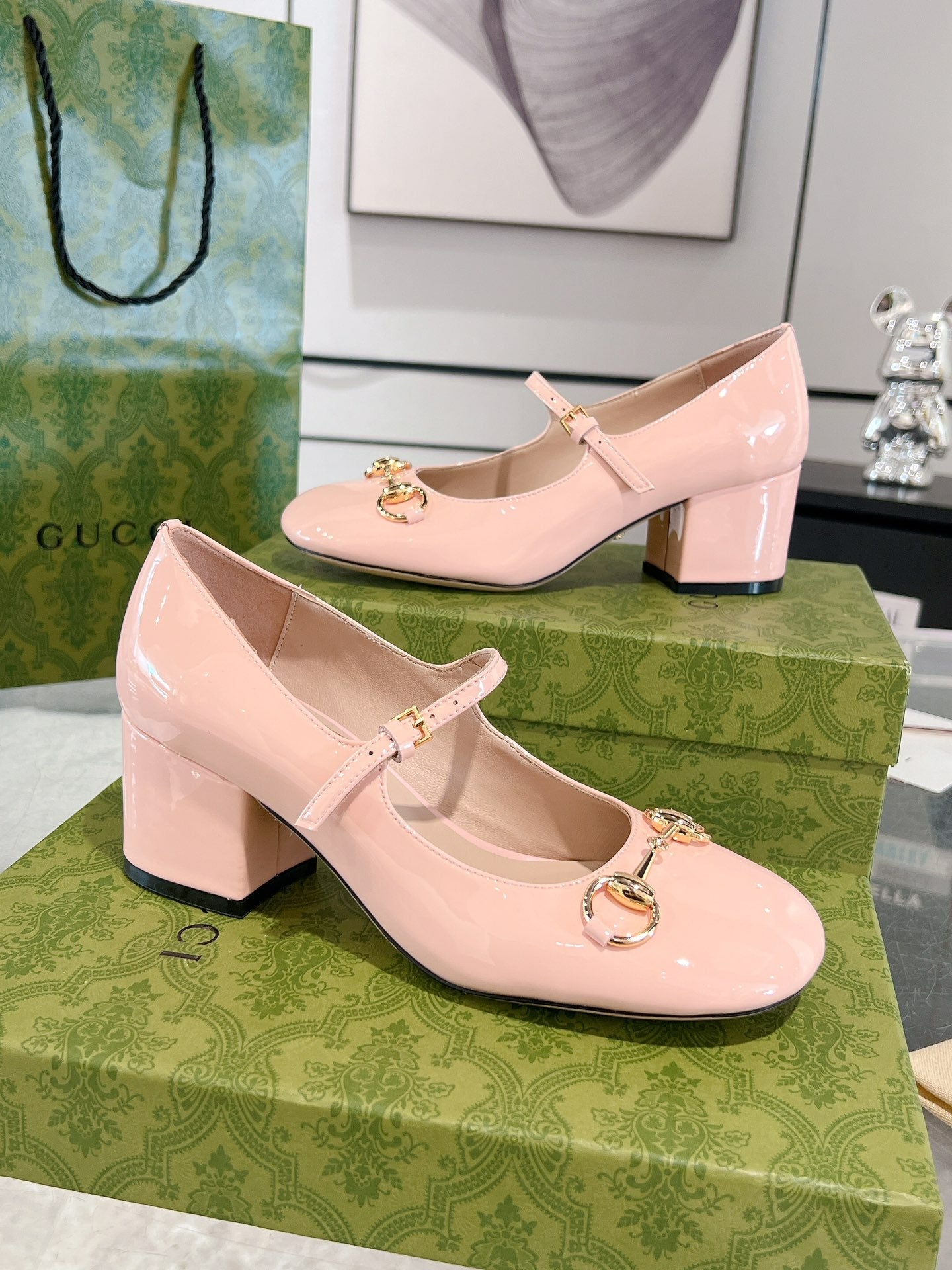 HORSEBIT MARY JANE HEEL IN LIGHT PINK CALFSKIN