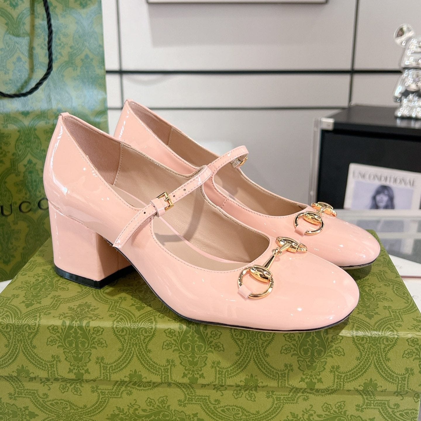 HORSEBIT MARY JANE HEEL IN LIGHT PINK CALFSKIN