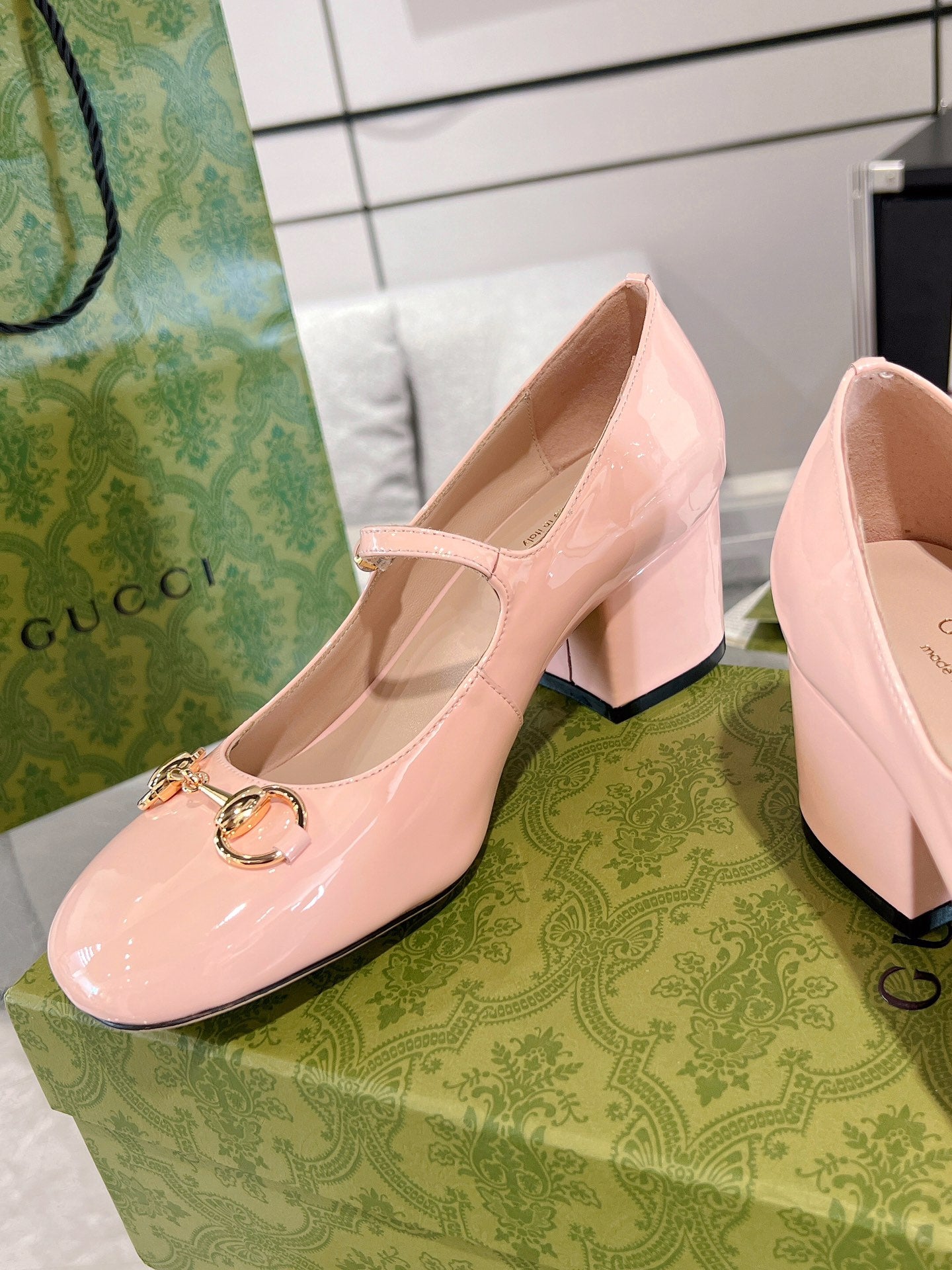 HORSEBIT MARY JANE HEEL IN LIGHT PINK CALFSKIN