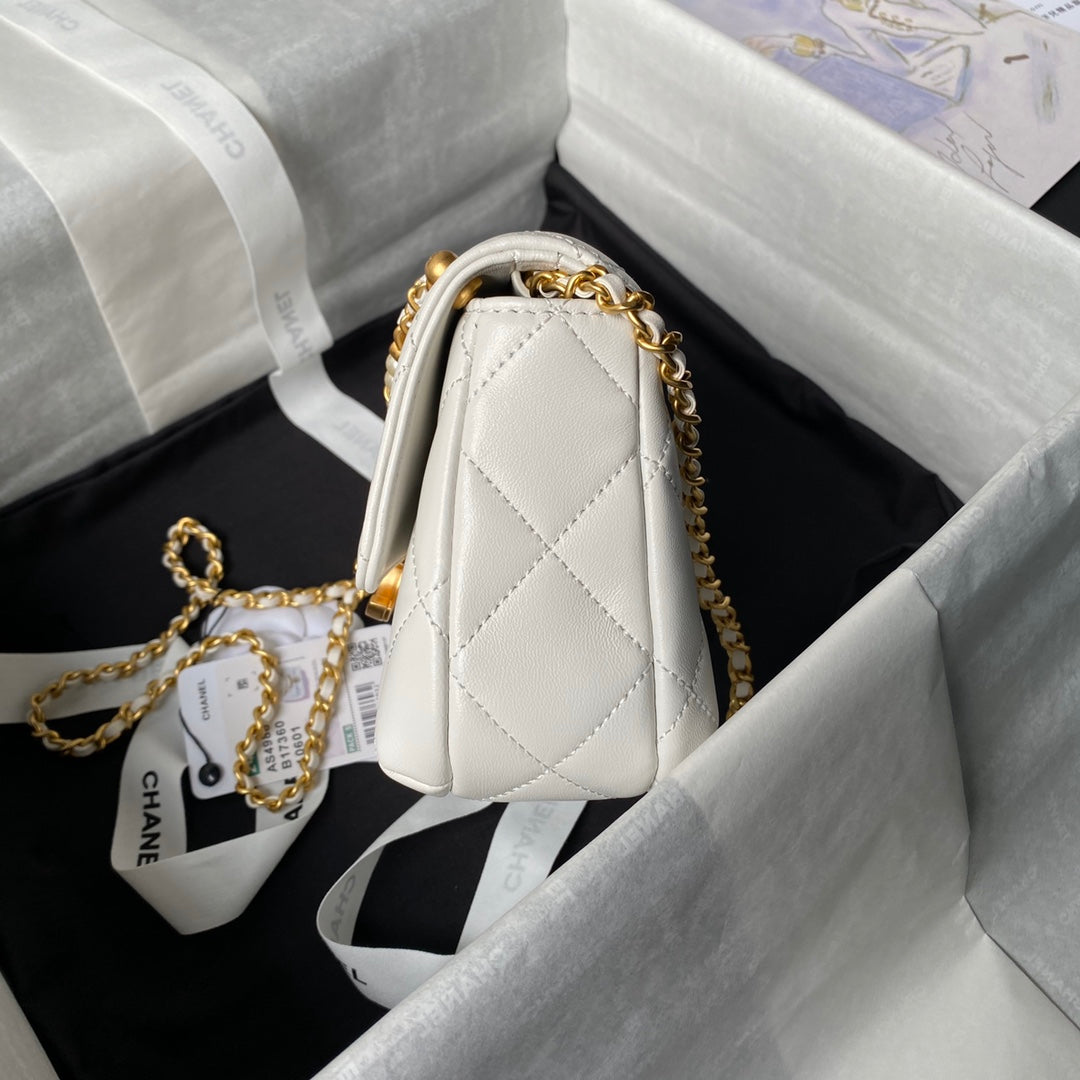 24a mini flap bag 19cm white lambskin pearl and gold hardware