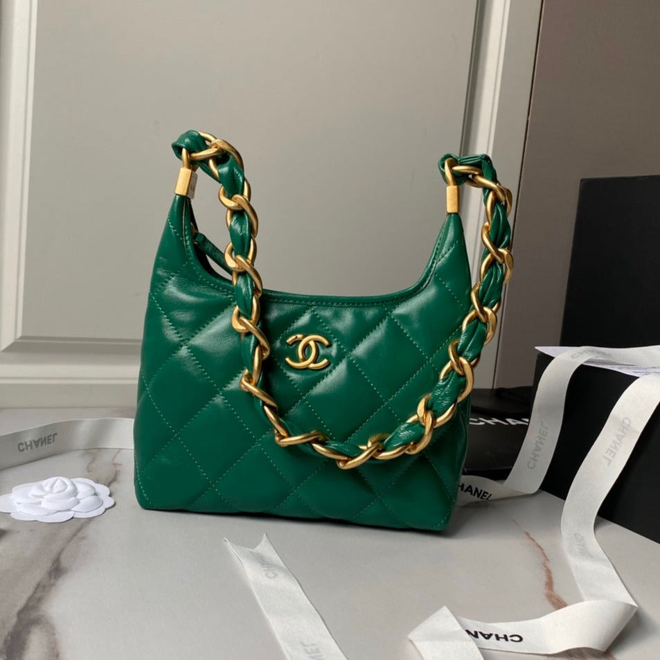 24a hobo bag 23cm green calfskin gold hardware