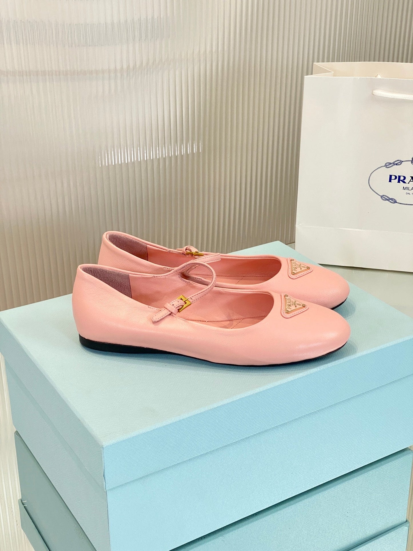 PRA NAPPA MARY JANE FLAT ROSE LAMBSKIN