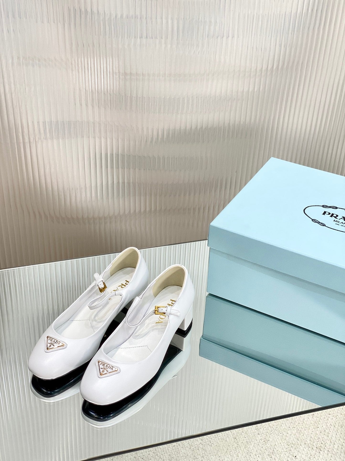 PRA NAPPA MARY JANE PUMPS WHITE LAMBSKIN