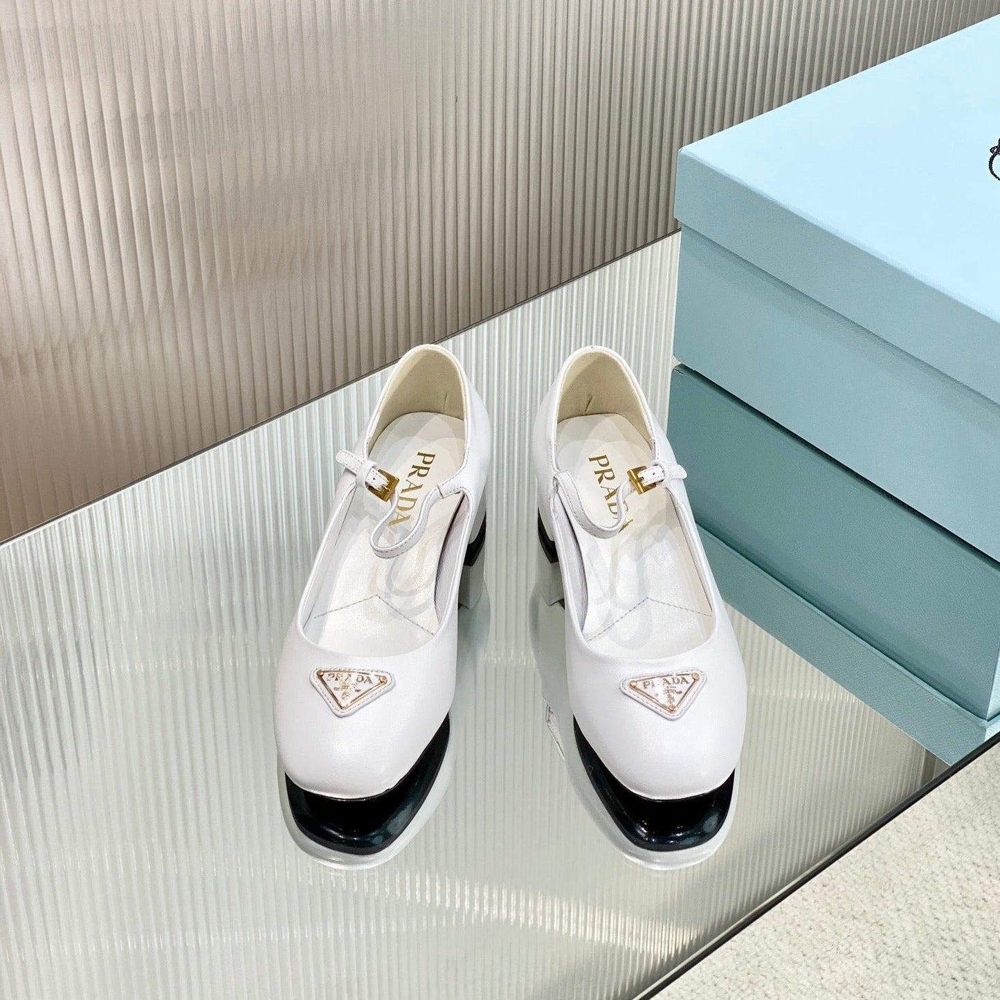 PRA NAPPA MARY JANE PUMPS WHITE LAMBSKIN