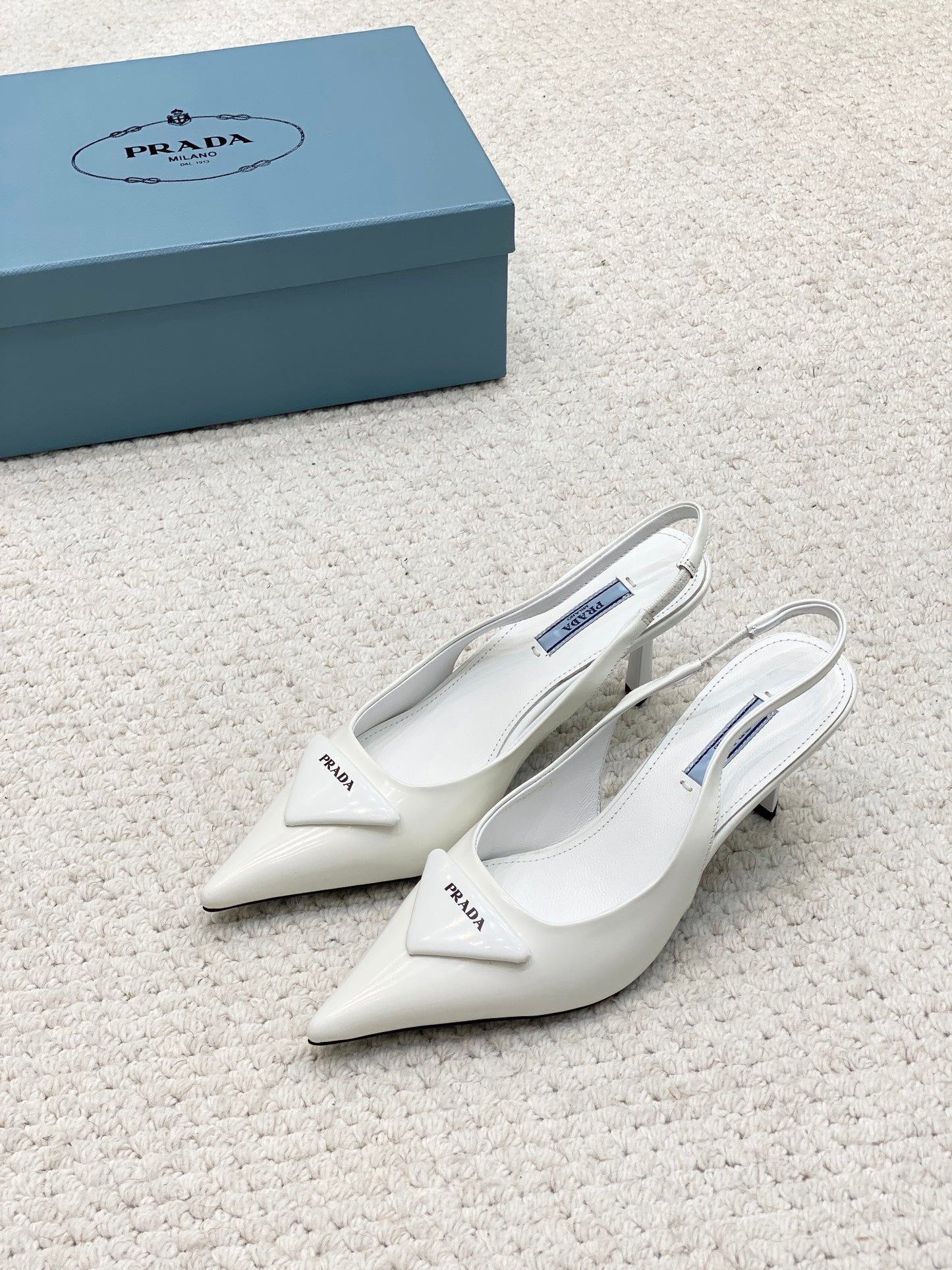 PRA BRUSHED LEATHER SLINGBACK PUMPS 75 WHITE