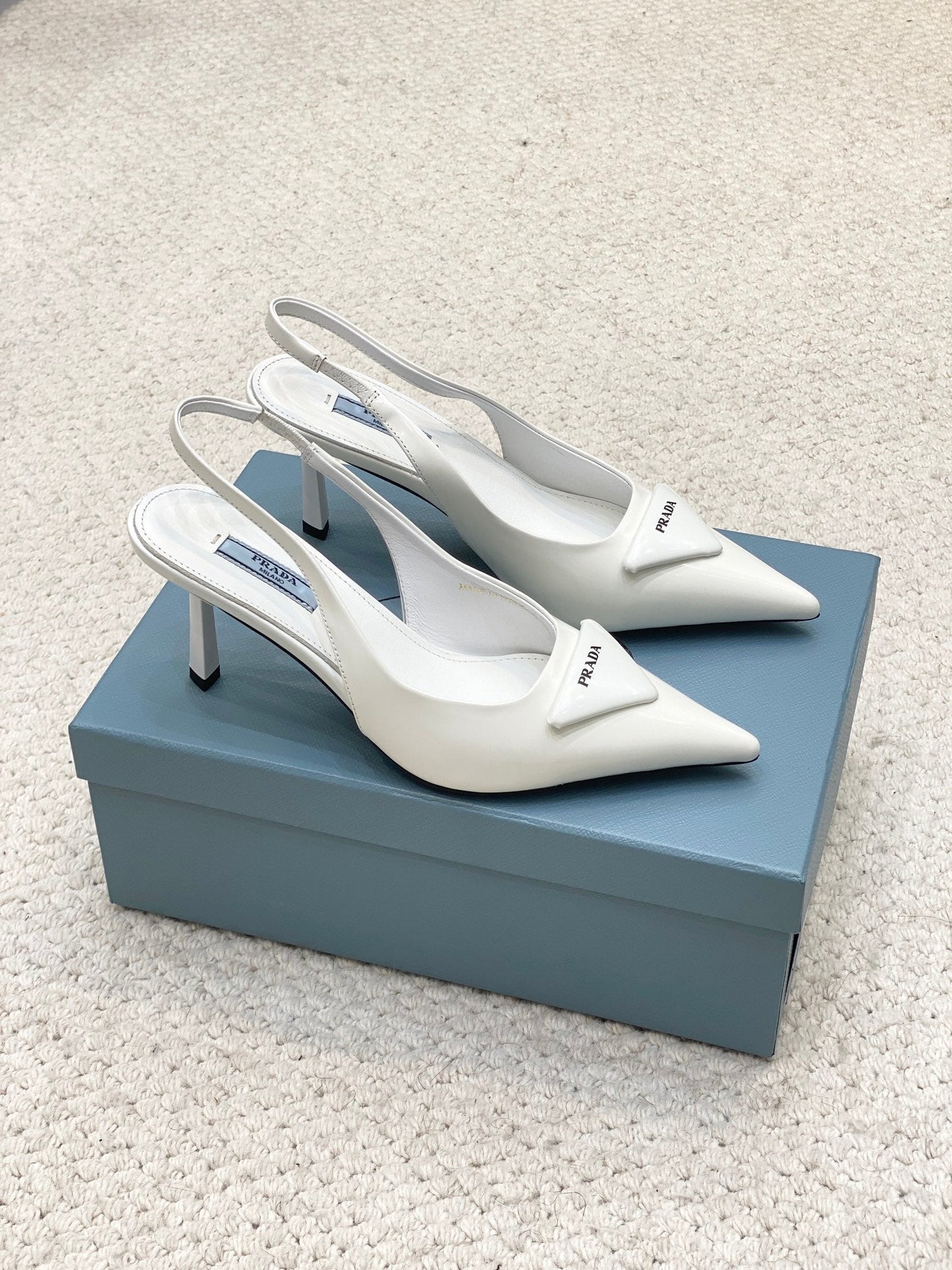 PRA BRUSHED LEATHER SLINGBACK PUMPS 75 WHITE