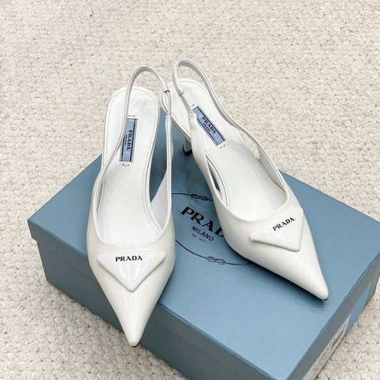 PRA BRUSHED LEATHER SLINGBACK PUMPS 75 WHITE