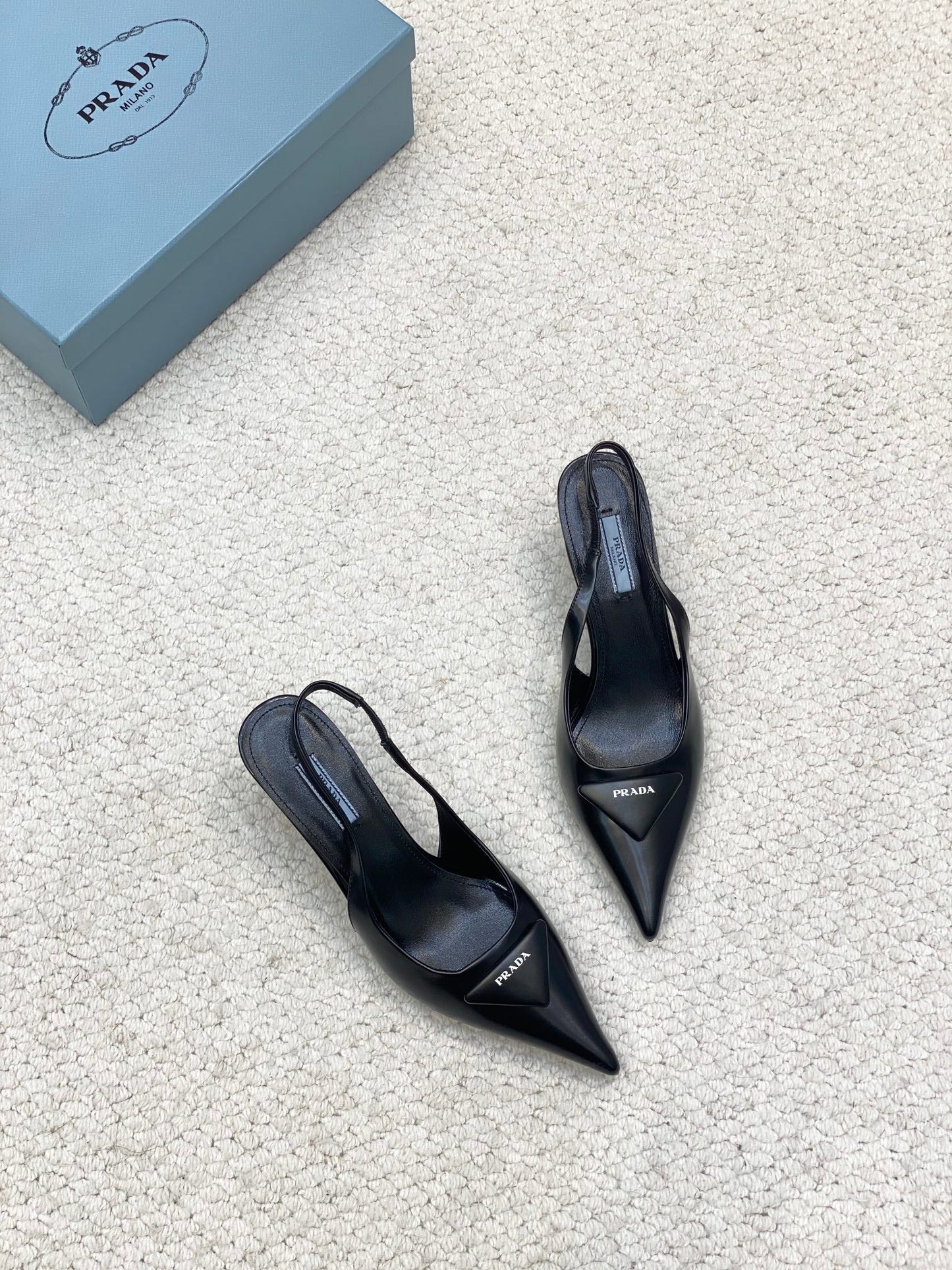 PRA BRUSHED LEATHER SLINGBACK PUMPS 75 BLACK