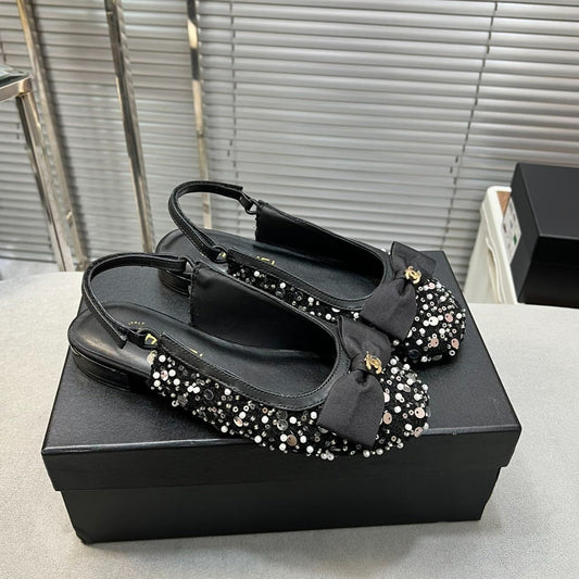 slingbacks flat black bowl glitter sequins