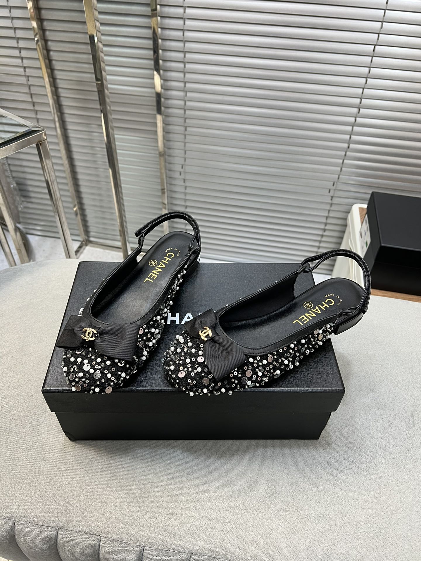 slingbacks flat black bowl glitter sequins