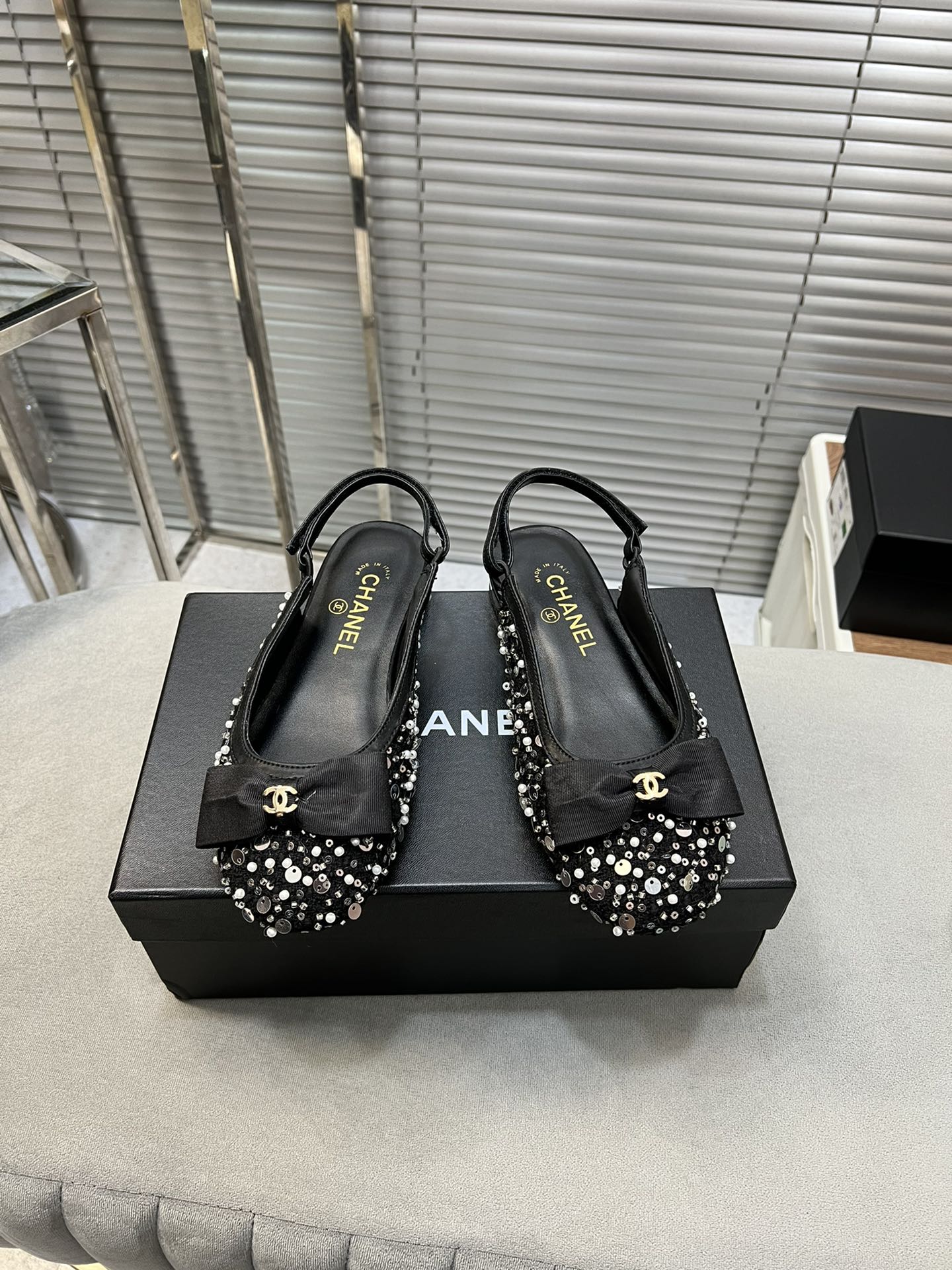 slingbacks flat black bowl glitter sequins