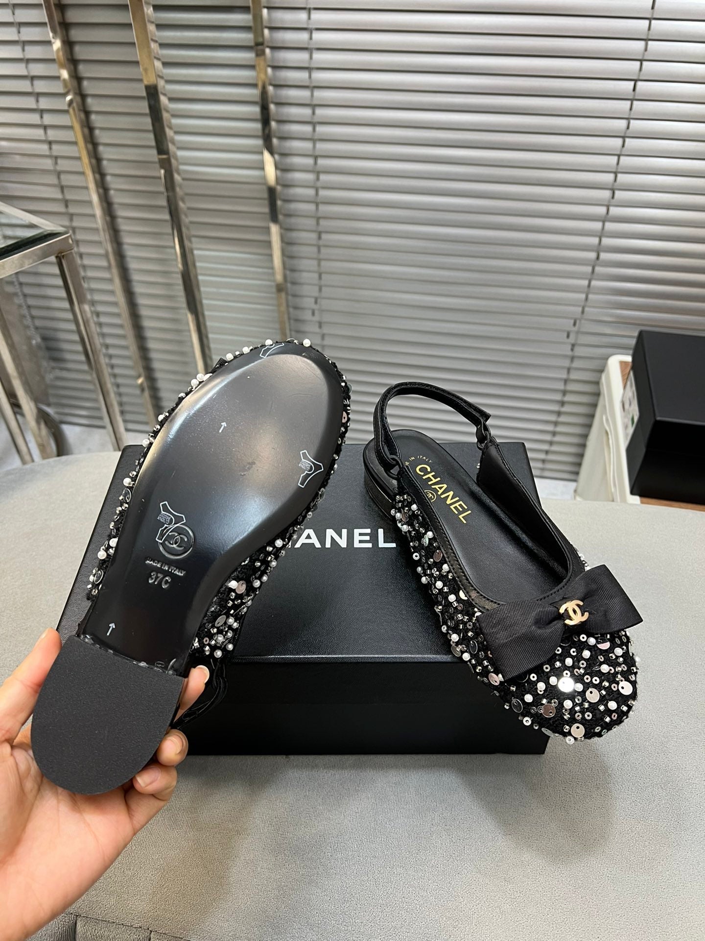 slingbacks flat black bowl glitter sequins