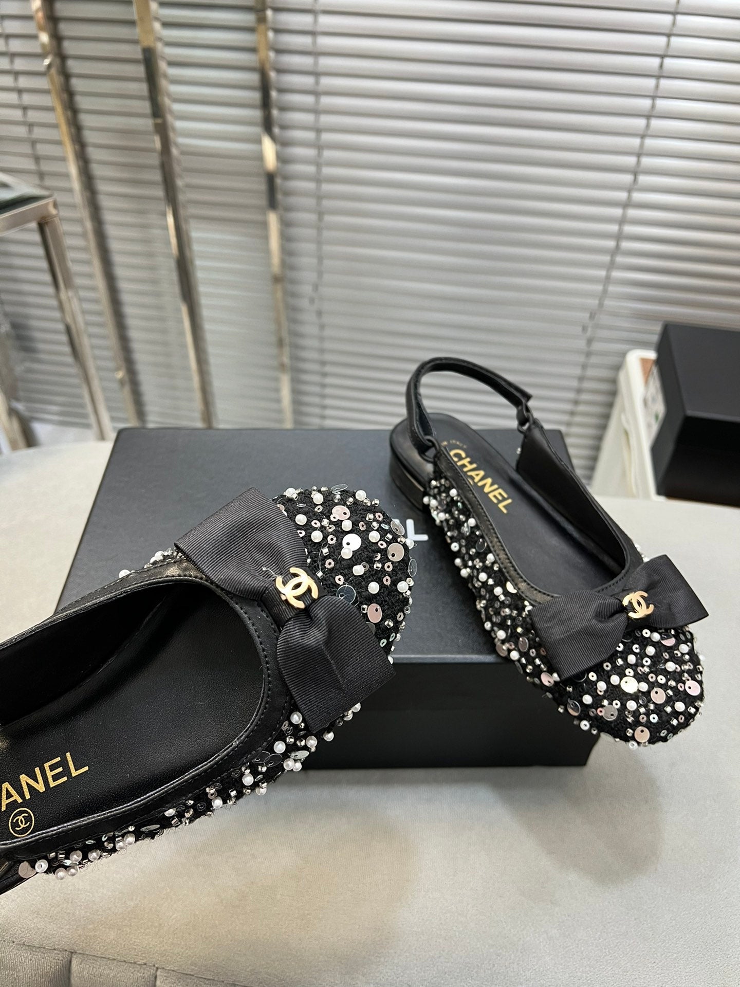 slingbacks flat black bowl glitter sequins