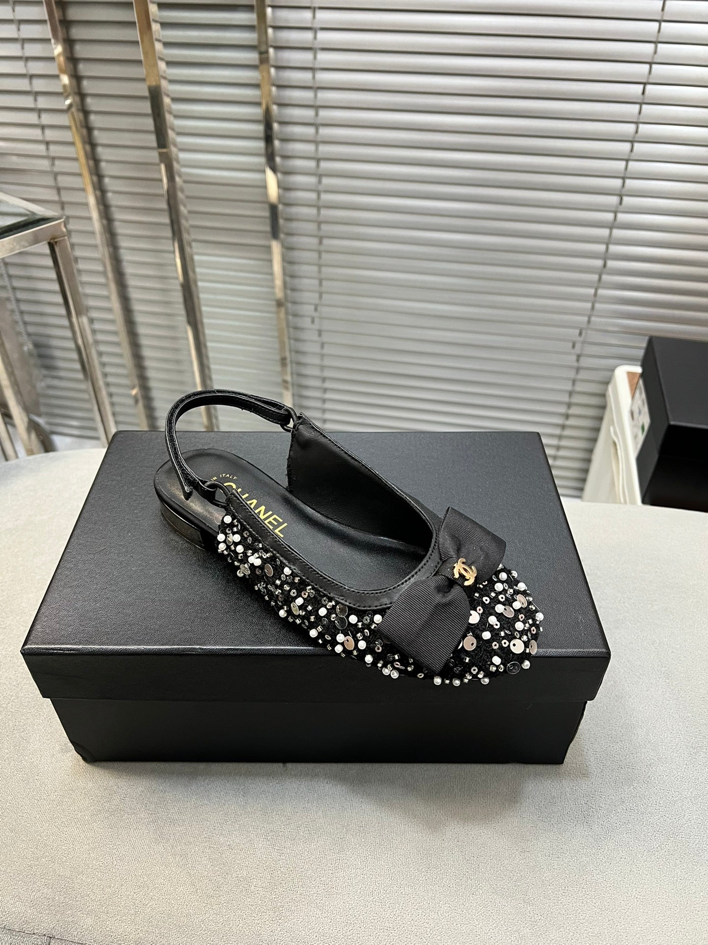 slingbacks flat black bowl glitter sequins