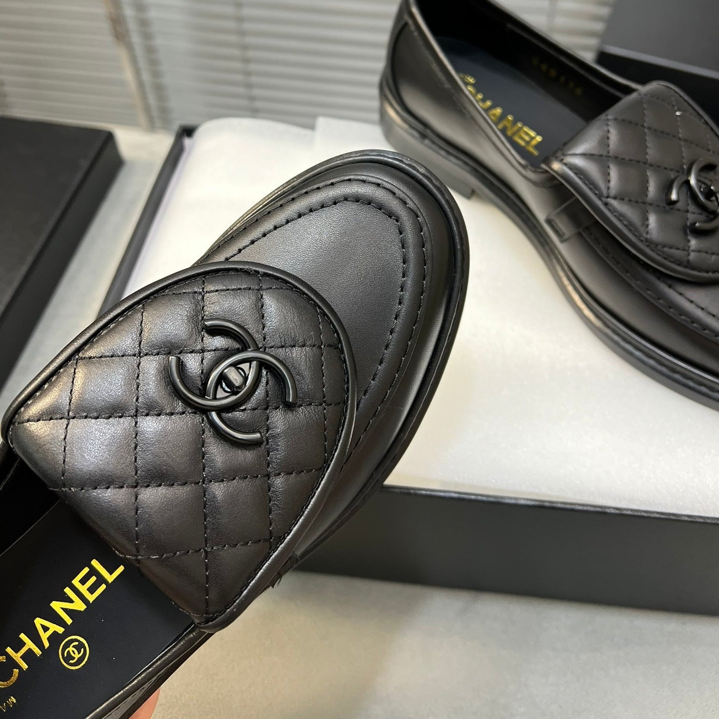 cc moccasins all black clafskin