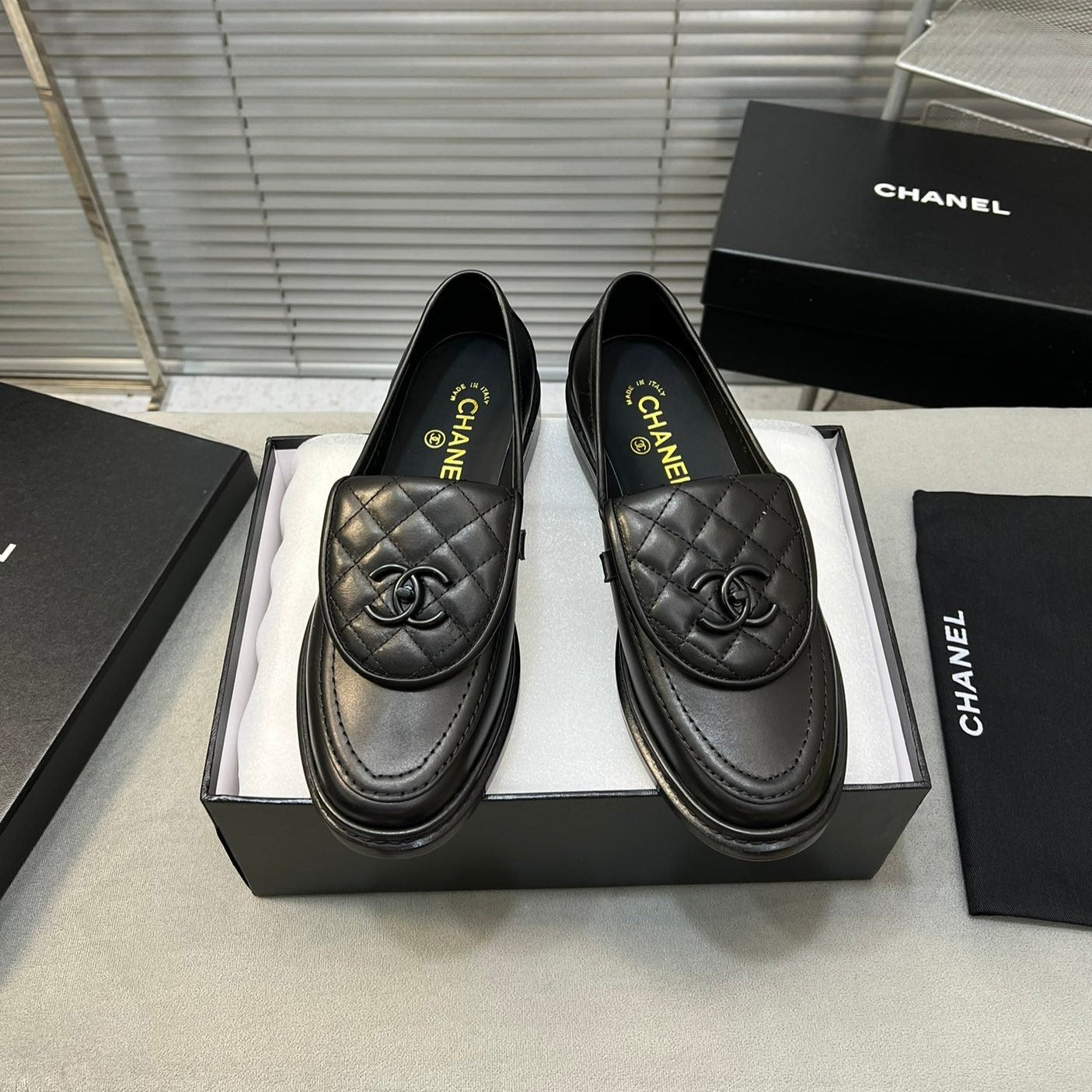 cc moccasins all black clafskin