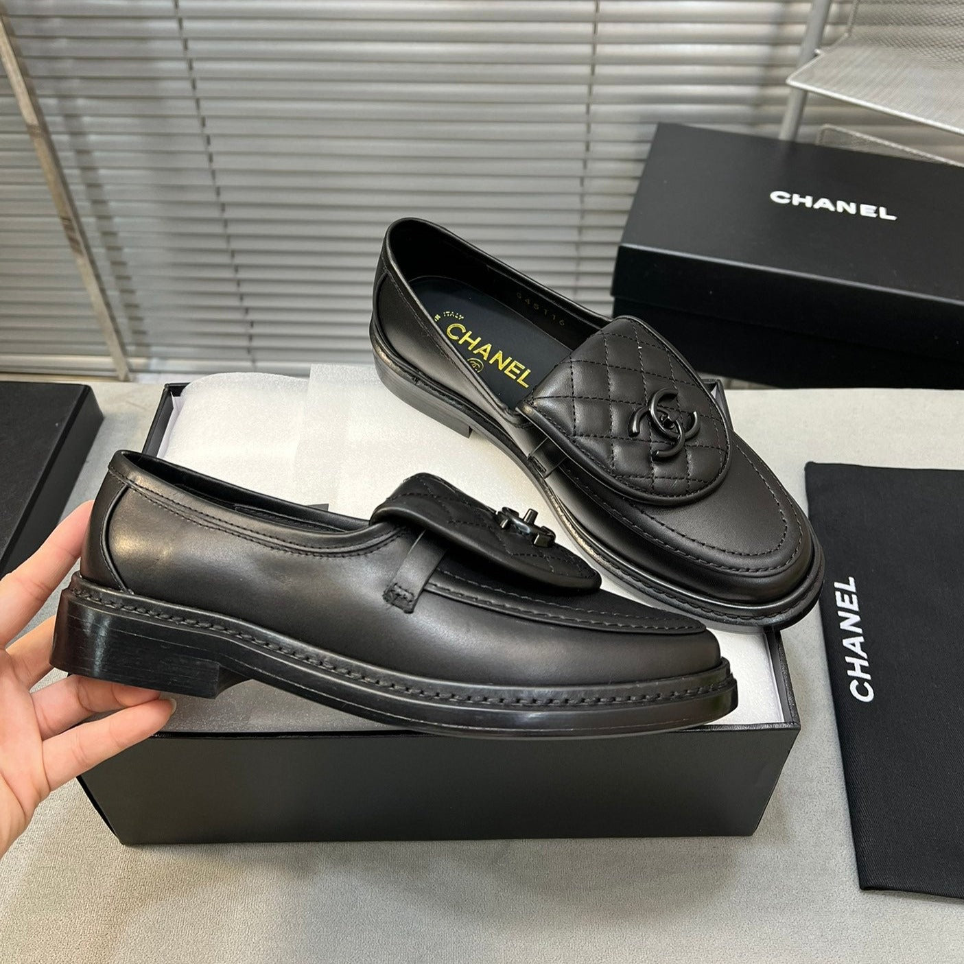 cc moccasins all black clafskin