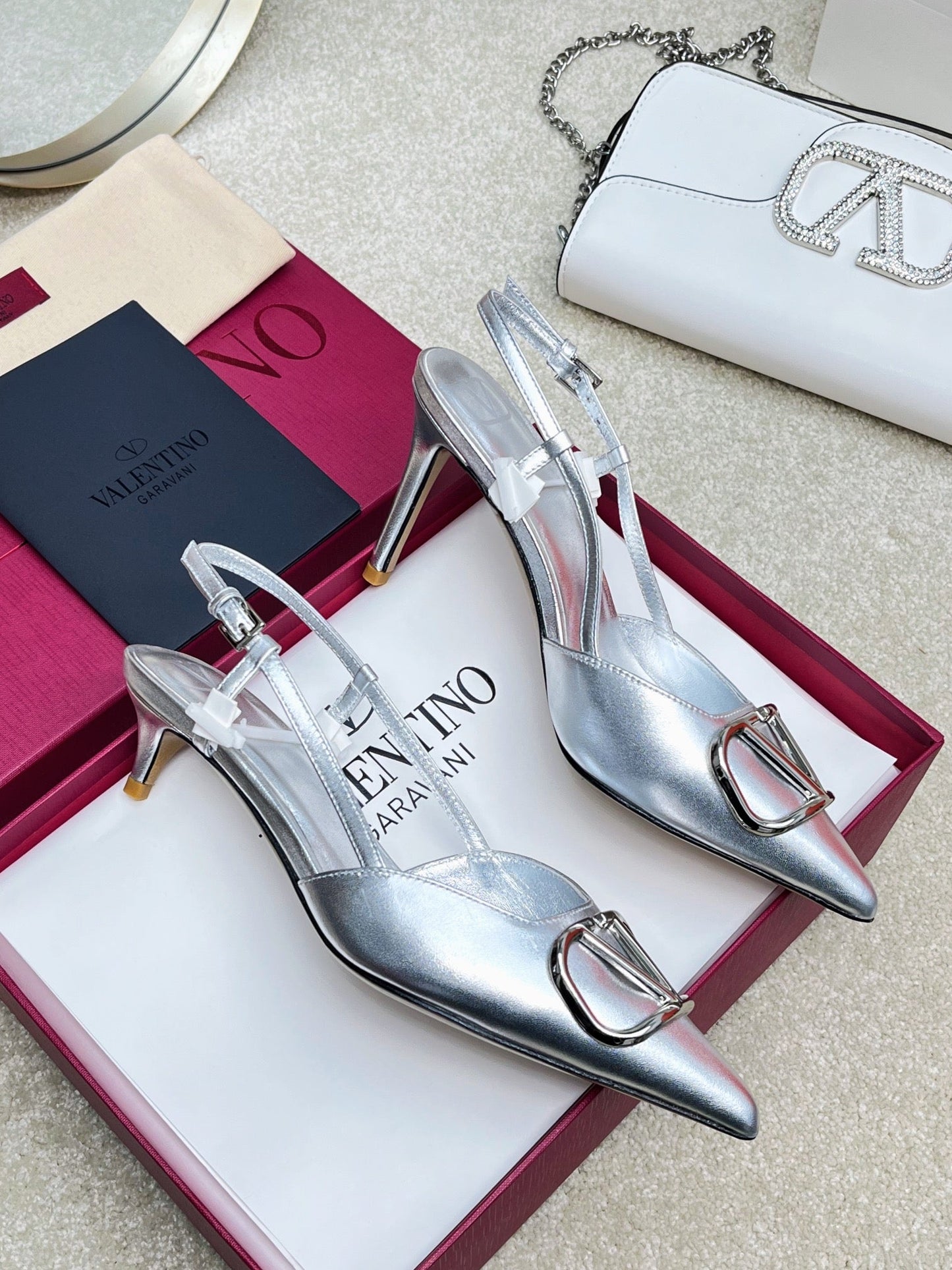 vlogo slingback pump 80 silver metalic calfskin