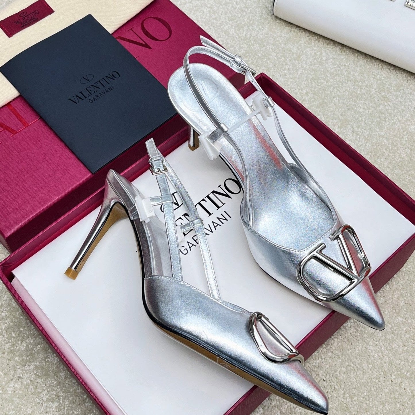 vlogo slingback pump 80 silver metalic calfskin