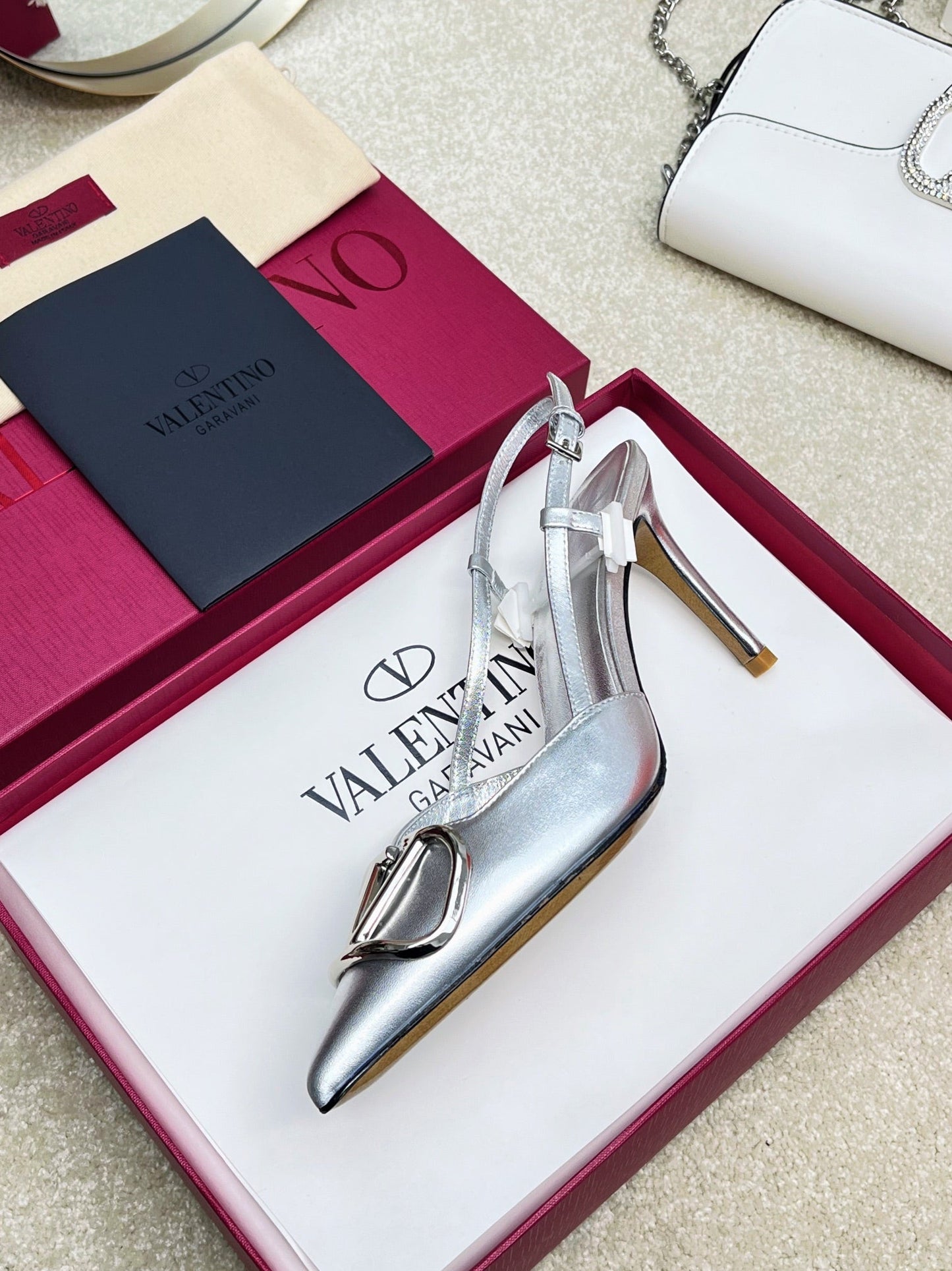 vlogo slingback pump 80 silver metalic calfskin