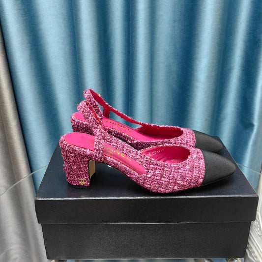 slingback 65 dark pink tweed black grosgrain