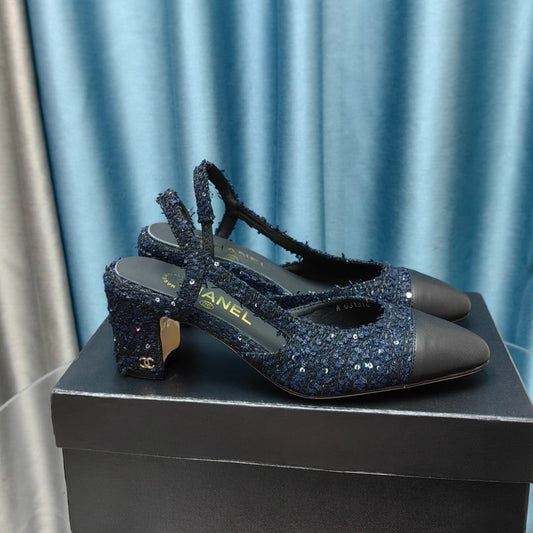 slingbacks 65 black blue tweed black calfskin