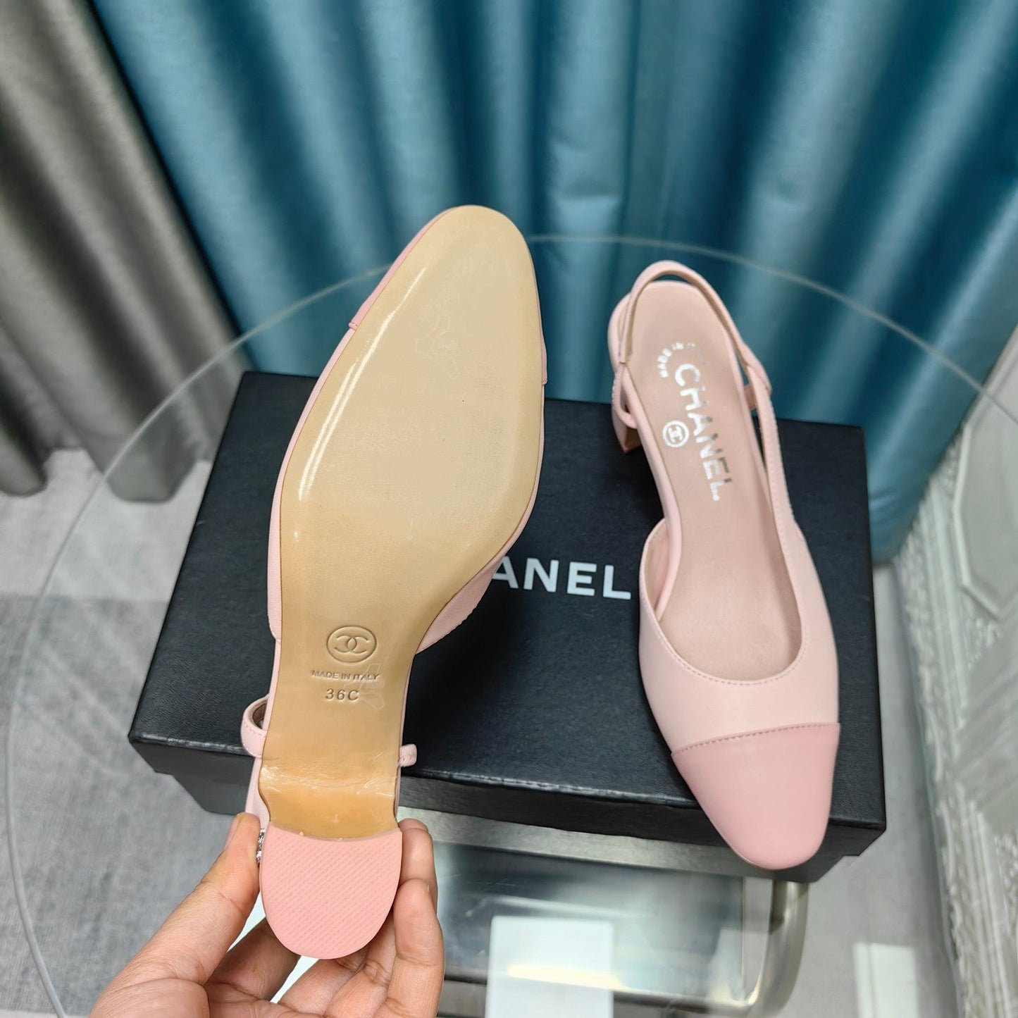 slingbacks 65 light pink and pink calfskin