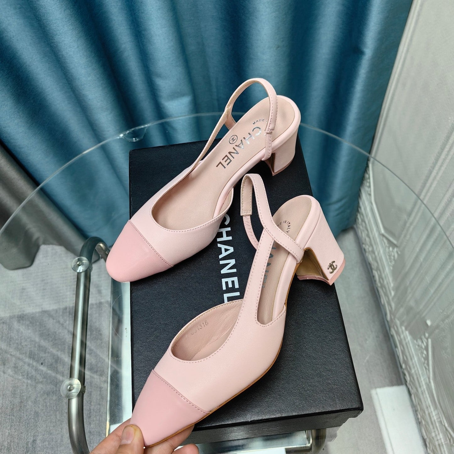 slingbacks 65 light pink and pink calfskin