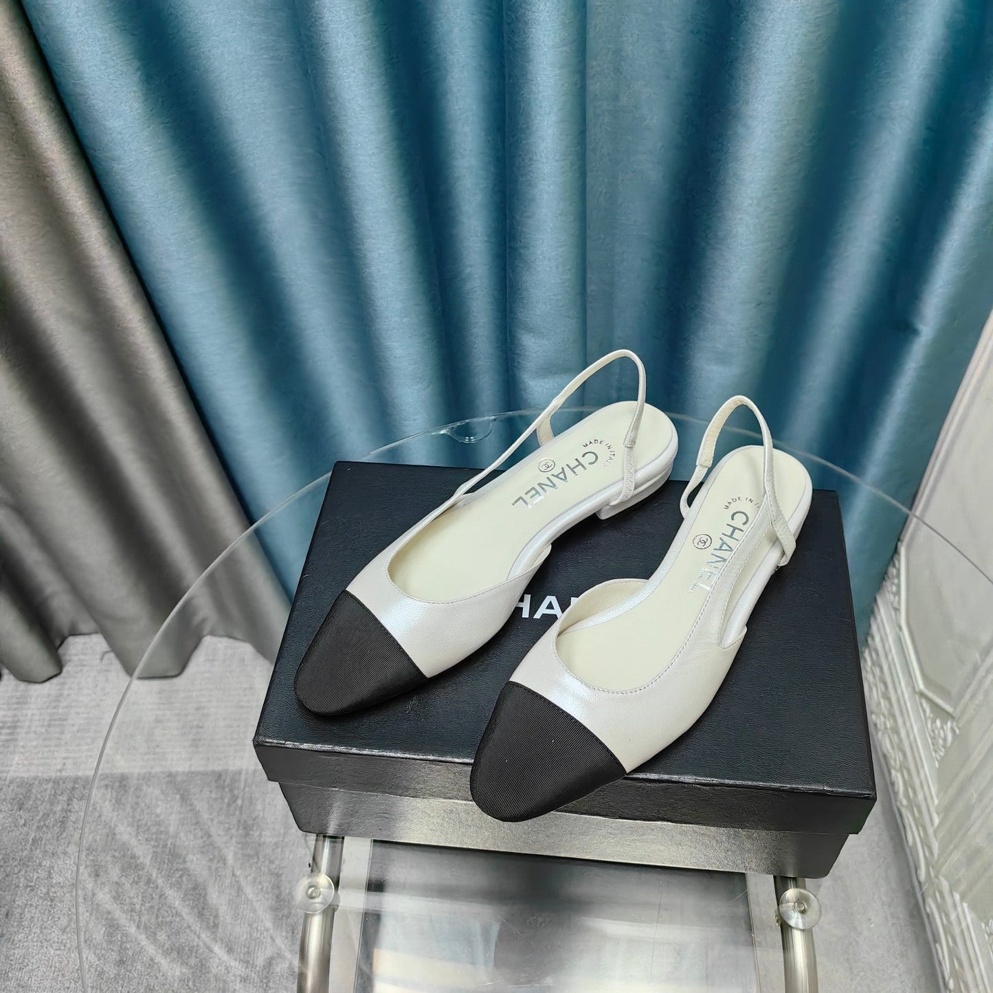 slingbacks 20 white calfskin black grosgrain