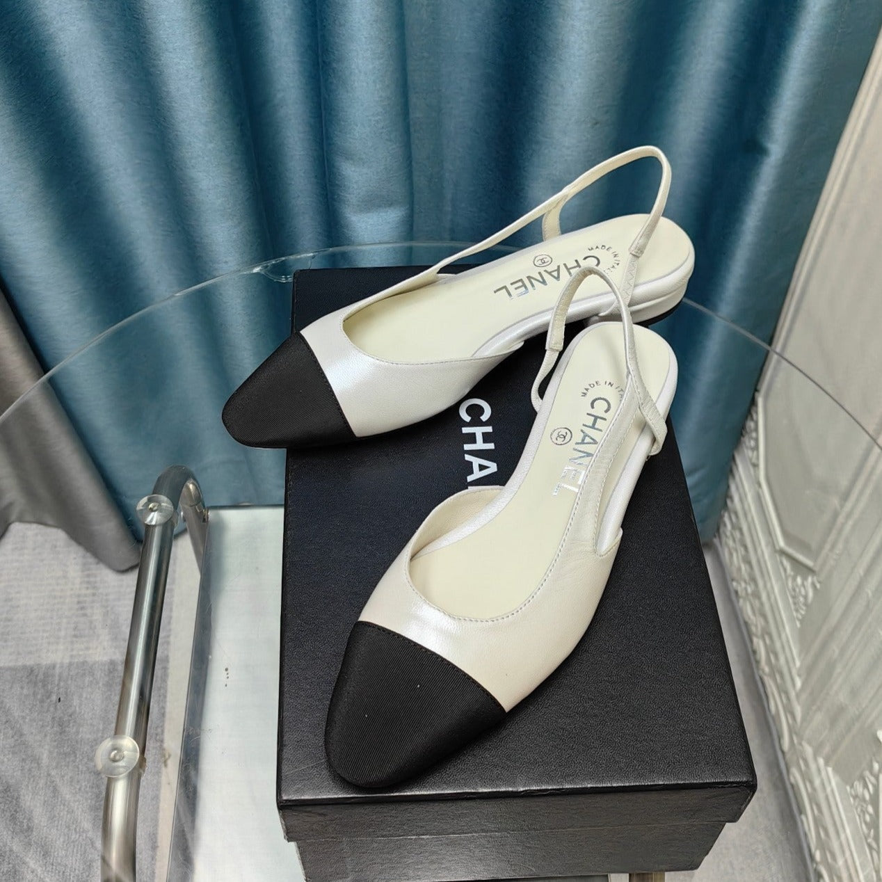 slingbacks 20 white calfskin black grosgrain