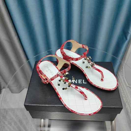 cc thong sandal 40 red white calfskin