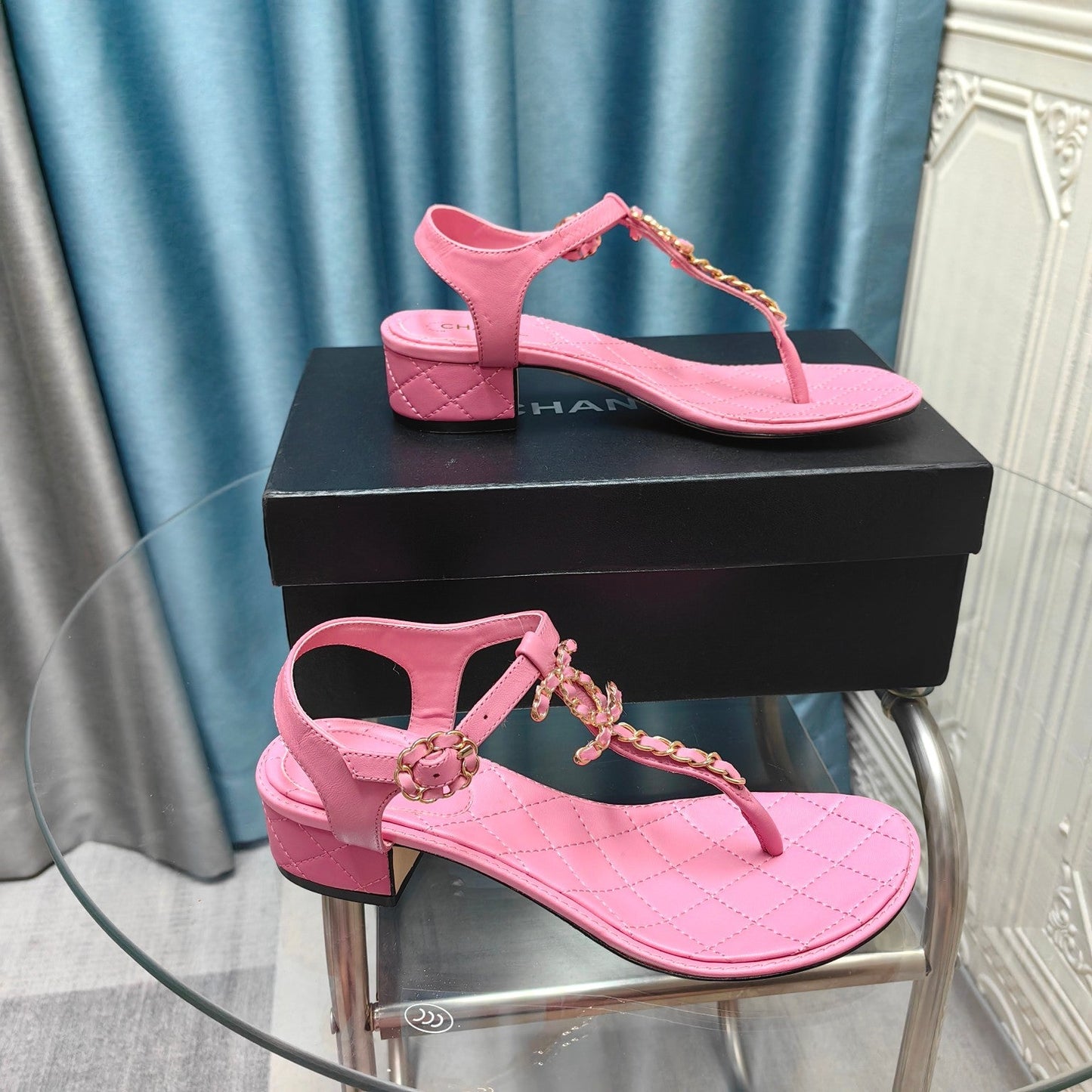 cc thong sandal 40 all pink calfskin