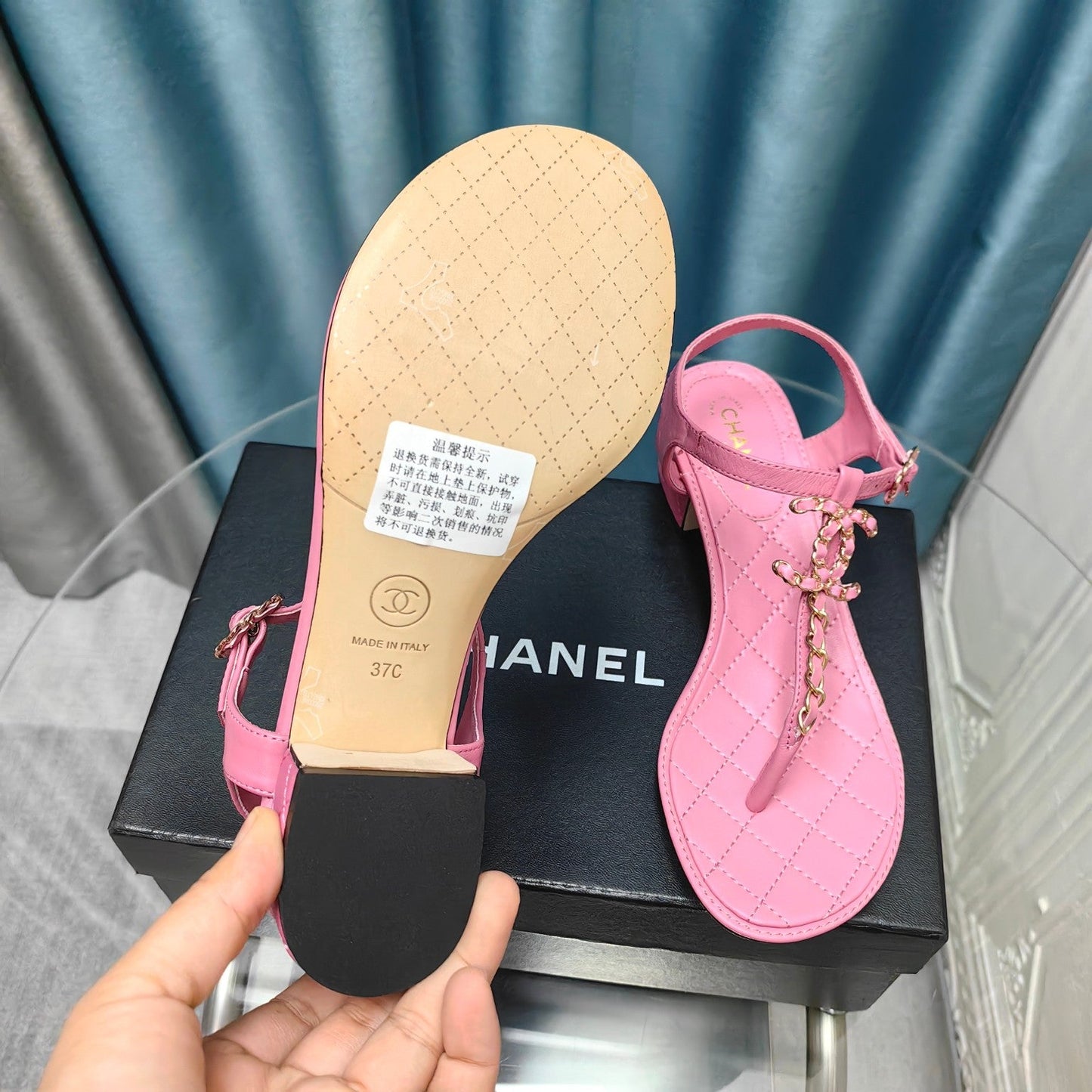 cc thong sandal 40 all pink calfskin