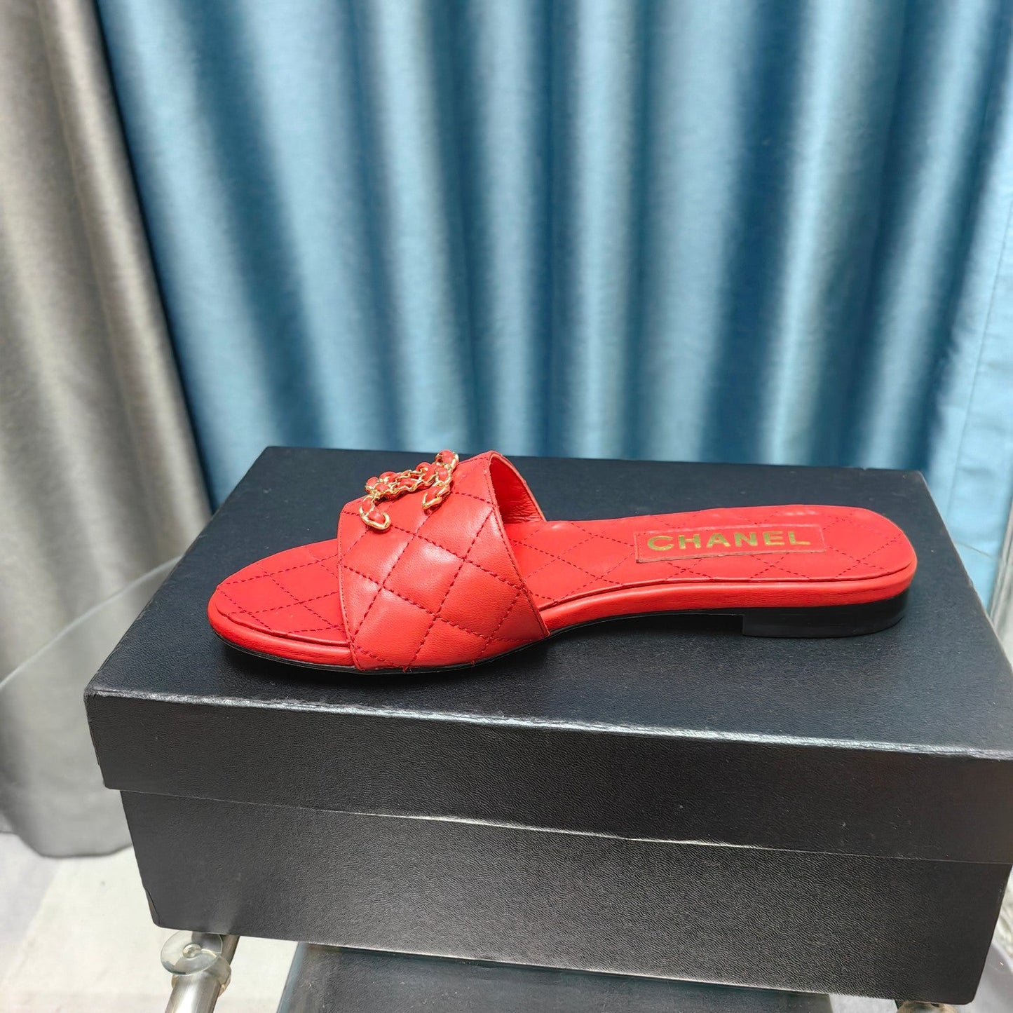 mule sandal quilted red calfskin