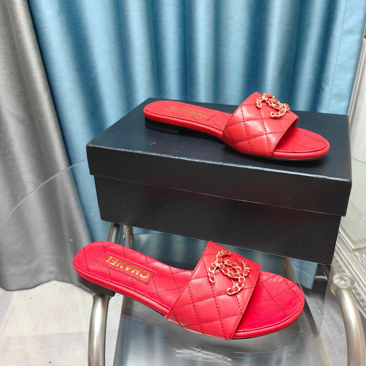 mule sandal quilted red calfskin