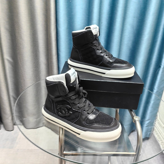 CC High Top Sneaker Black Calfskin