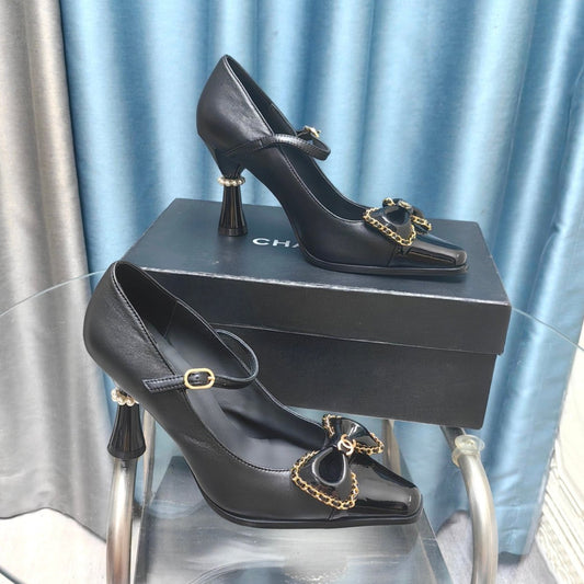 CC High Mary Janes Black Bow Lambskin