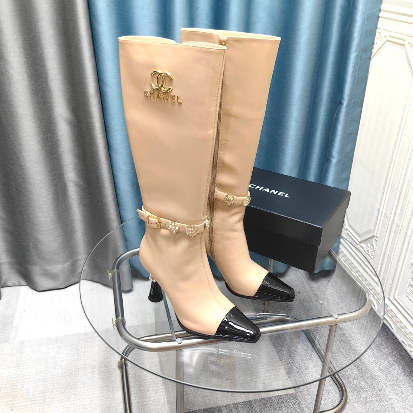 CC High Boots Beige Cowhide And Lambskin