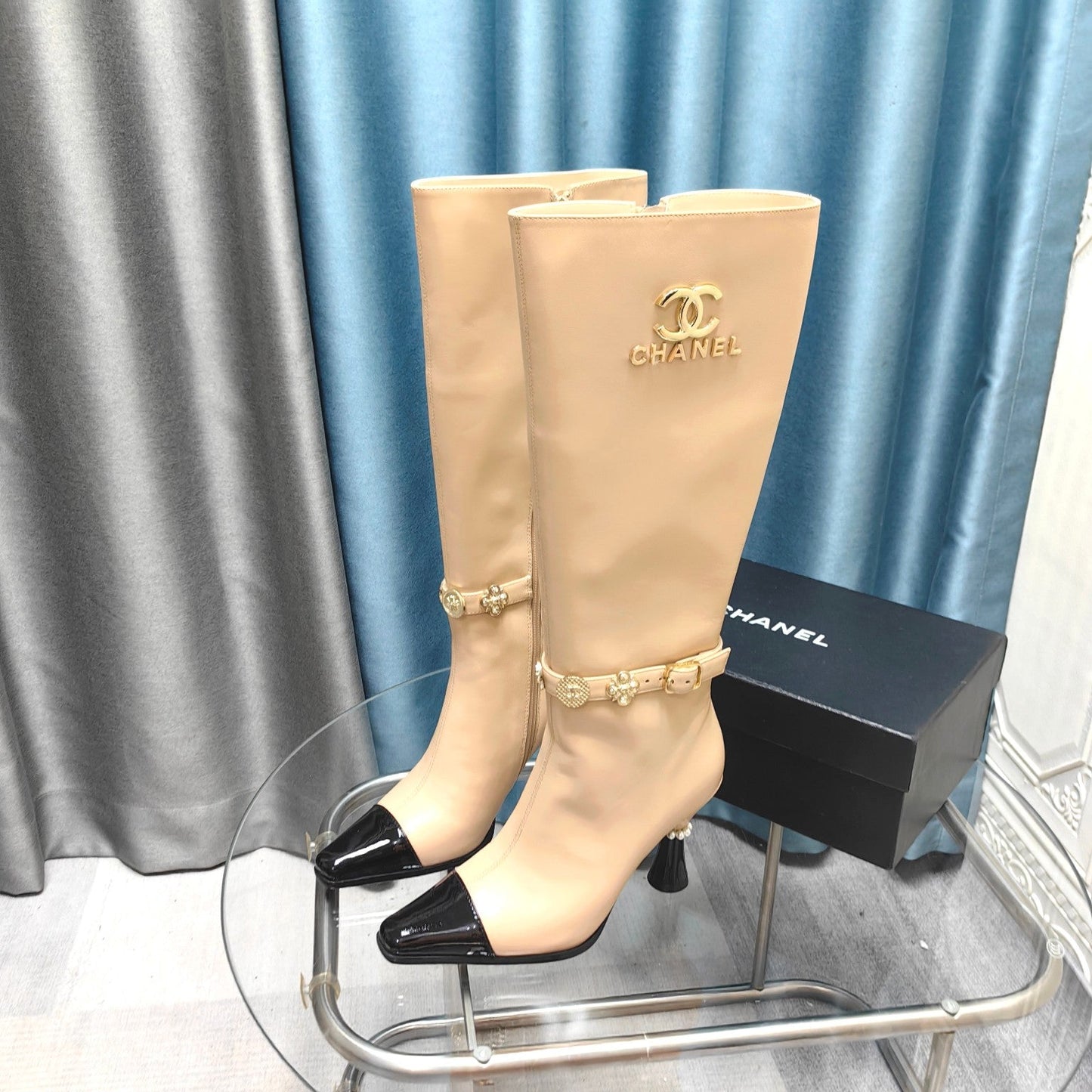 CC High Boots Beige Cowhide And Lambskin