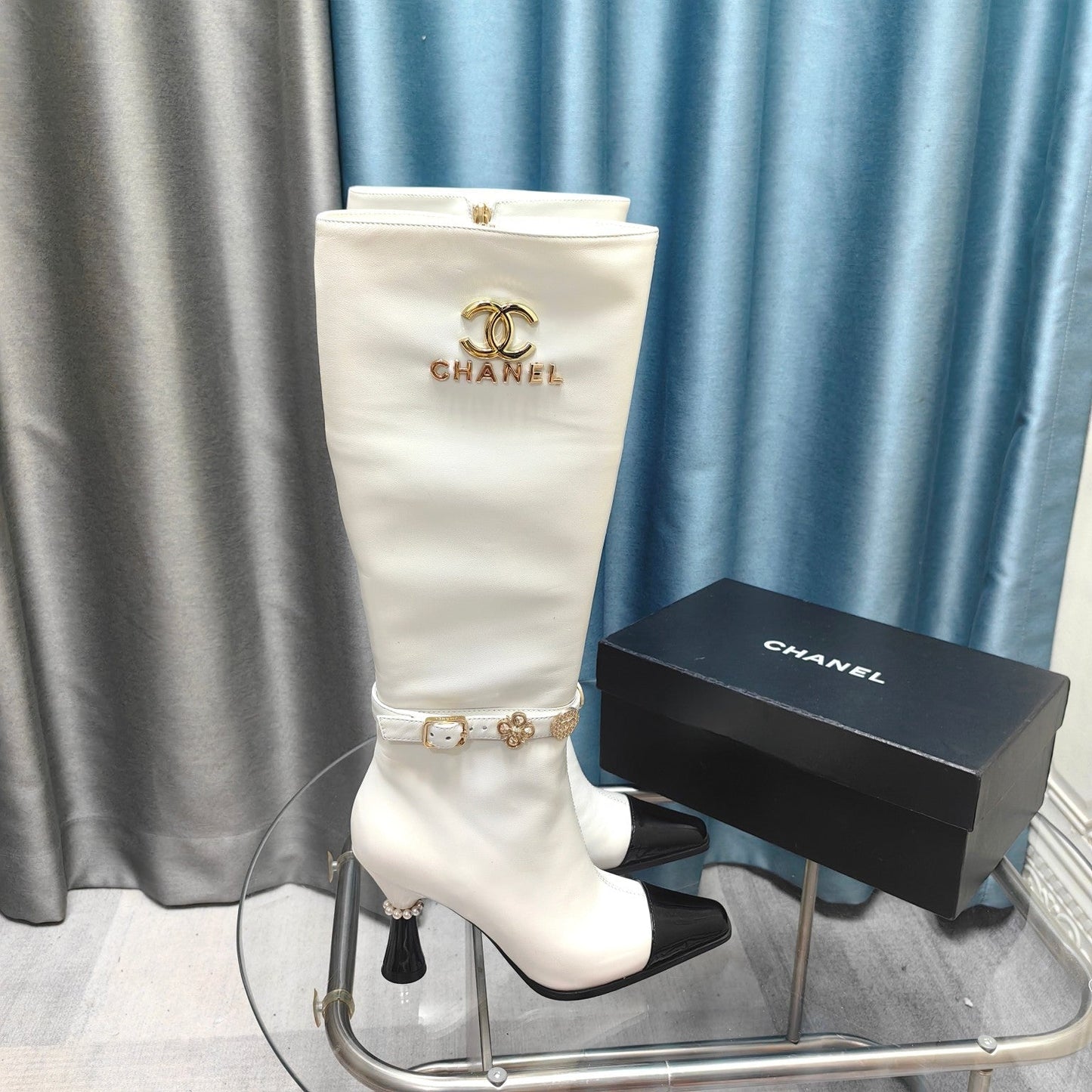 CC High Boots White Cowhide And Lambskin