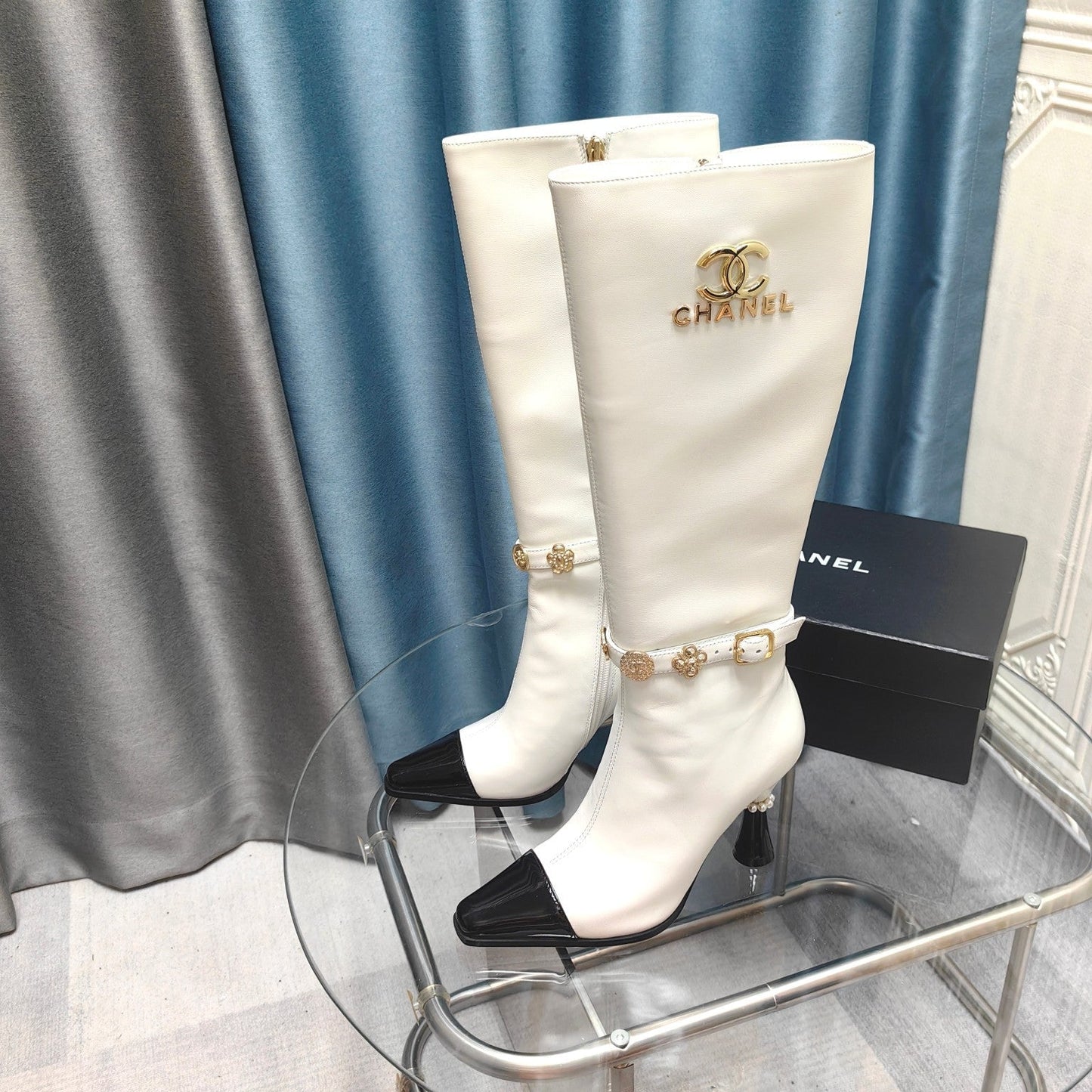 CC High Boots White Cowhide And Lambskin