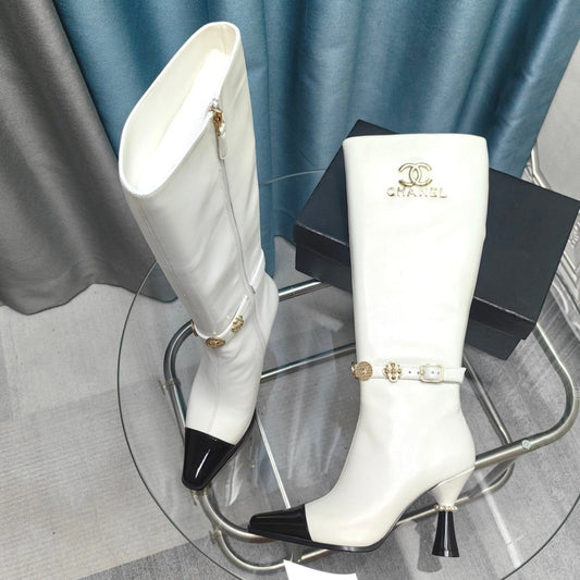 CC High Boots White Cowhide And Lambskin