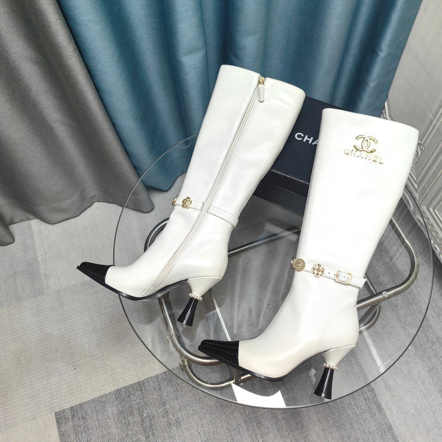 CC High Boots White Cowhide And Lambskin