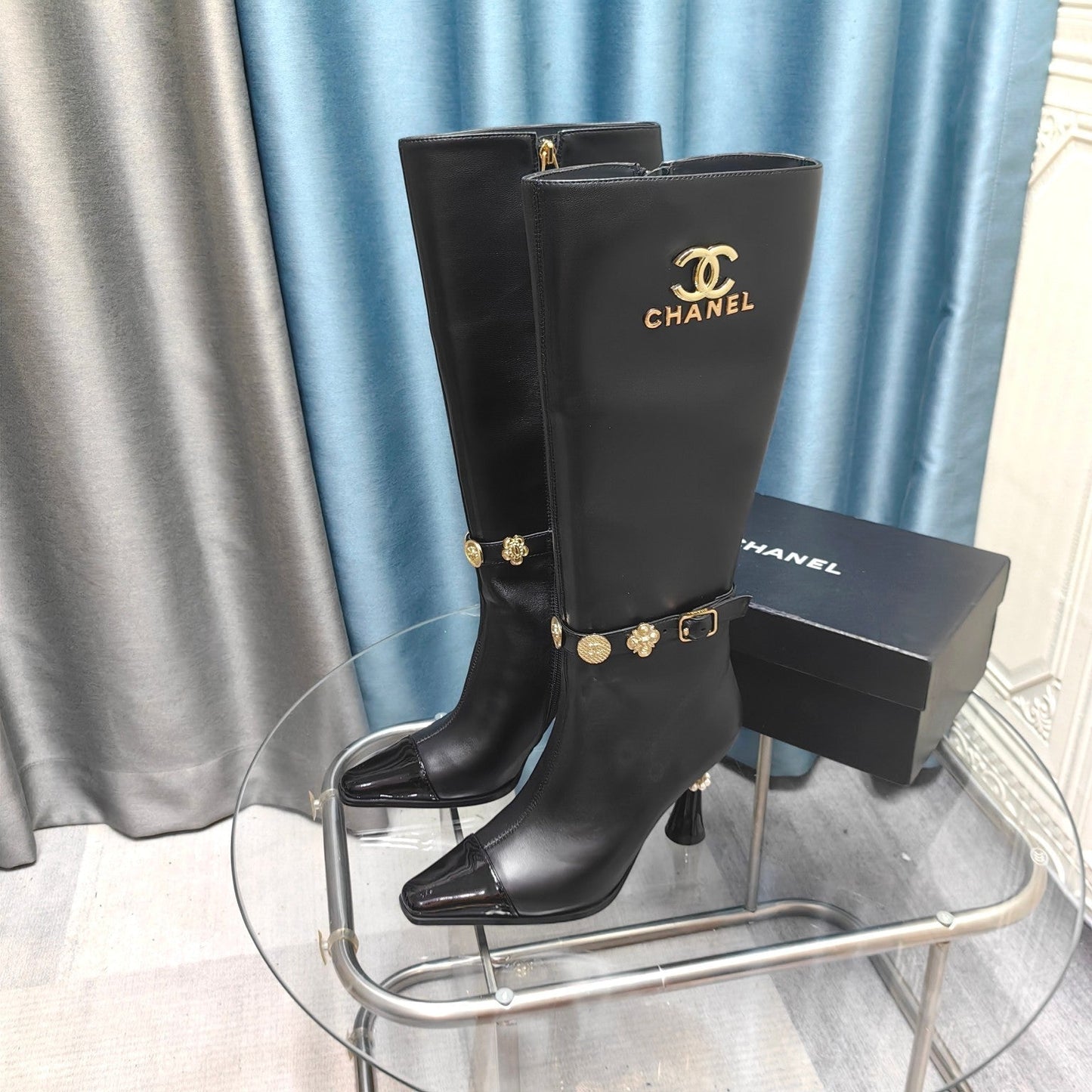 CC High Boots Black Cowhide And Lambskin