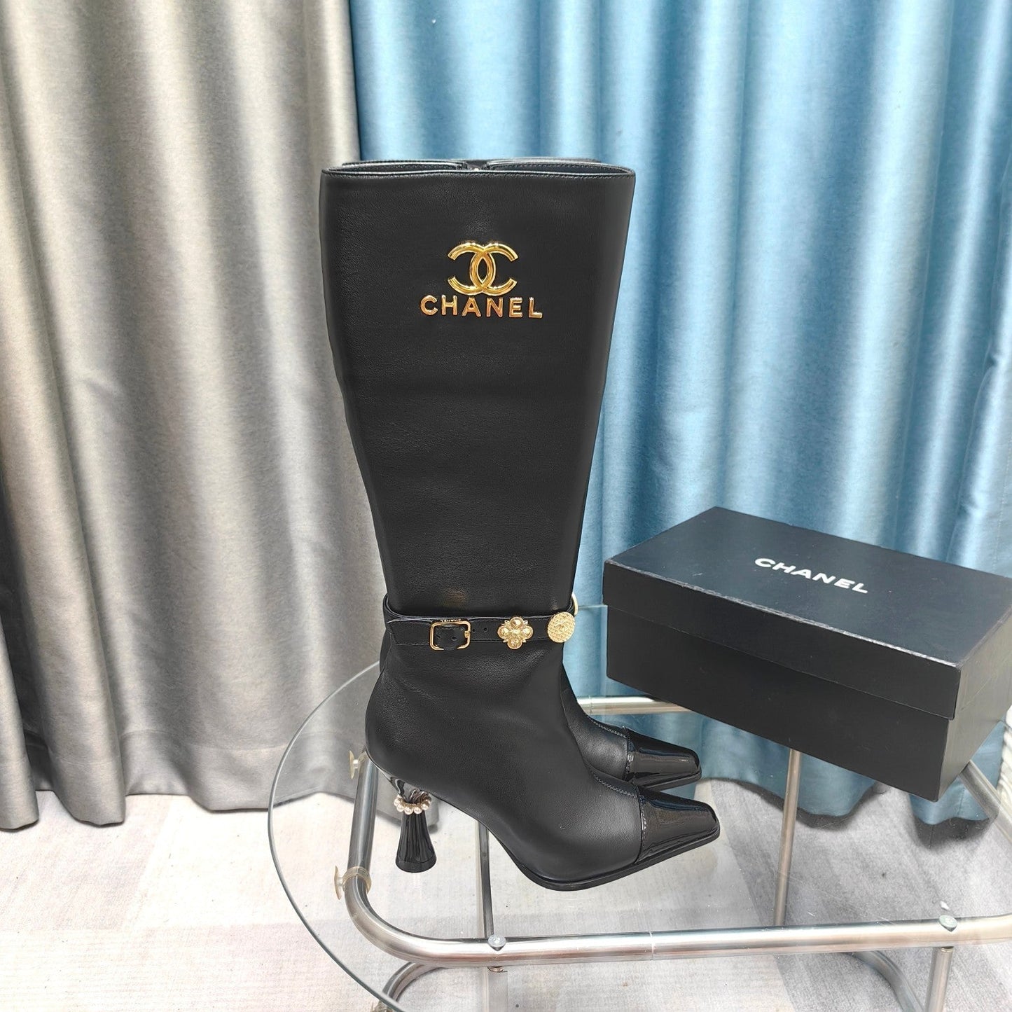 CC High Boots Black Cowhide And Lambskin