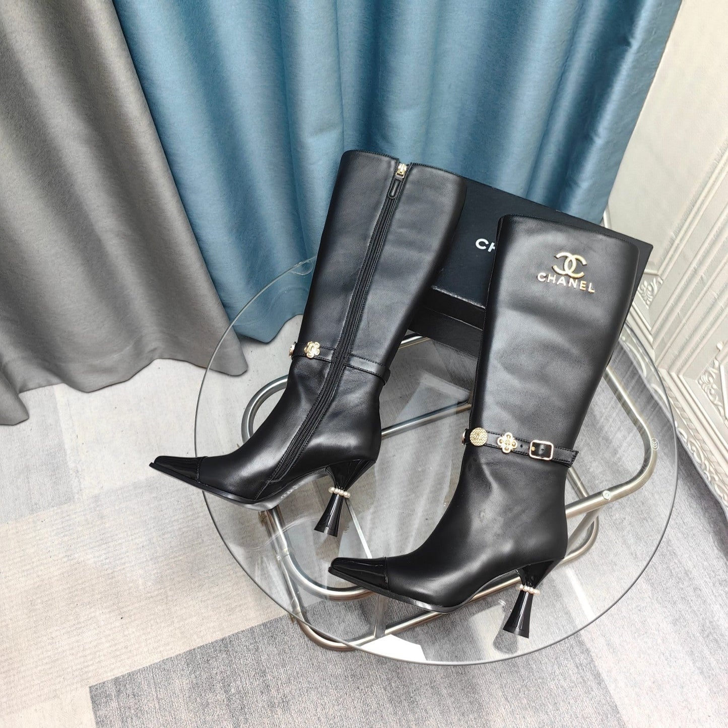 CC High Boots Black Cowhide And Lambskin